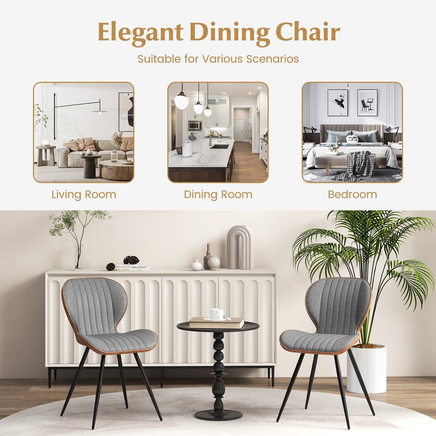 Modern Armless Dining Chairs with Curved Backrest and Stylish Upholstery Set of 2