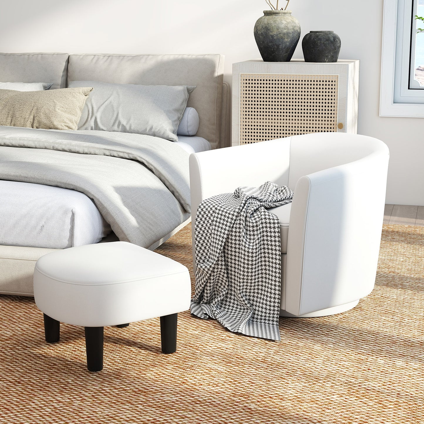 360 Degree Swivel Club Chair with Matching Ottoman and Ergonomic Backrest - Beige