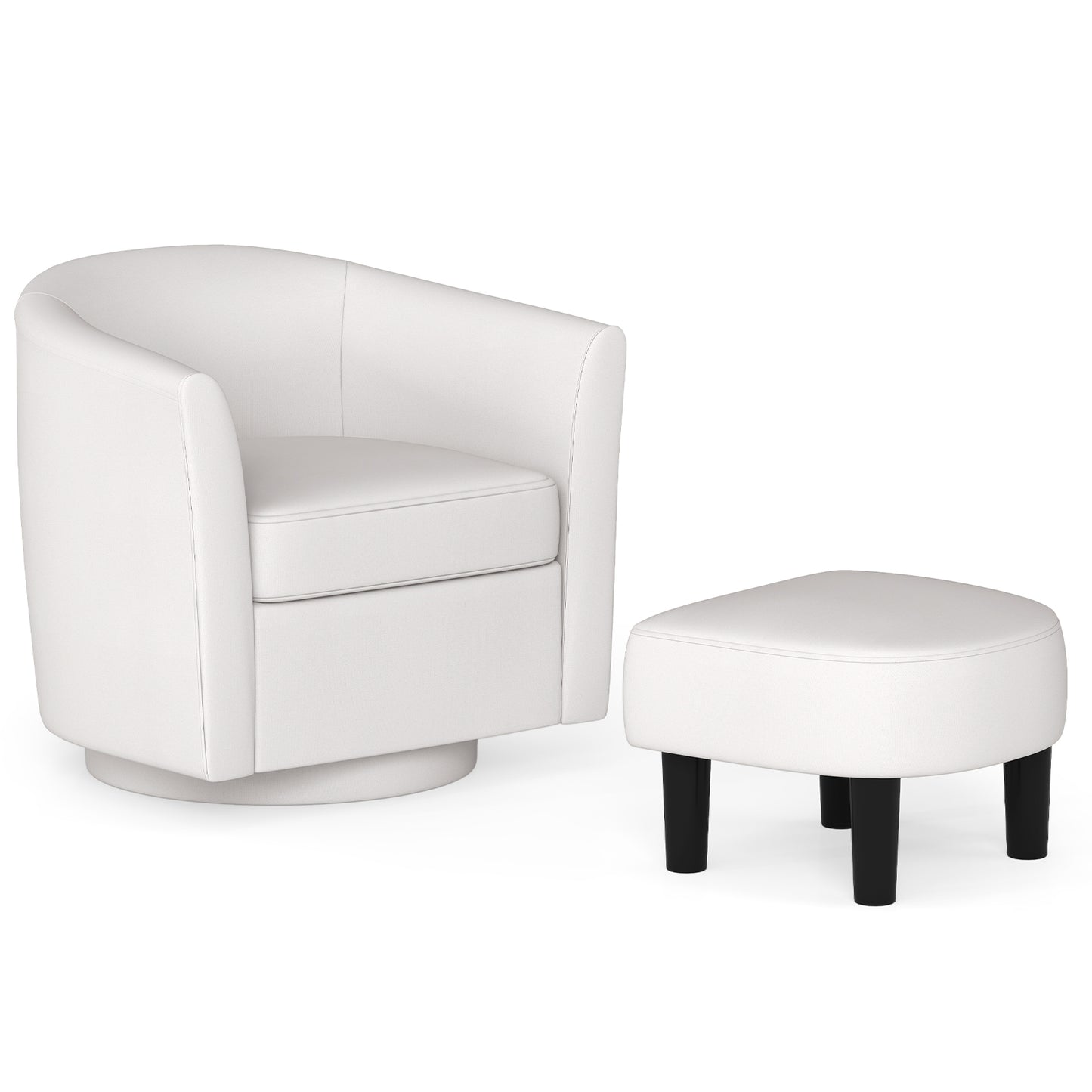 360 Degree Swivel Club Chair with Matching Ottoman and Ergonomic Backrest - Beige