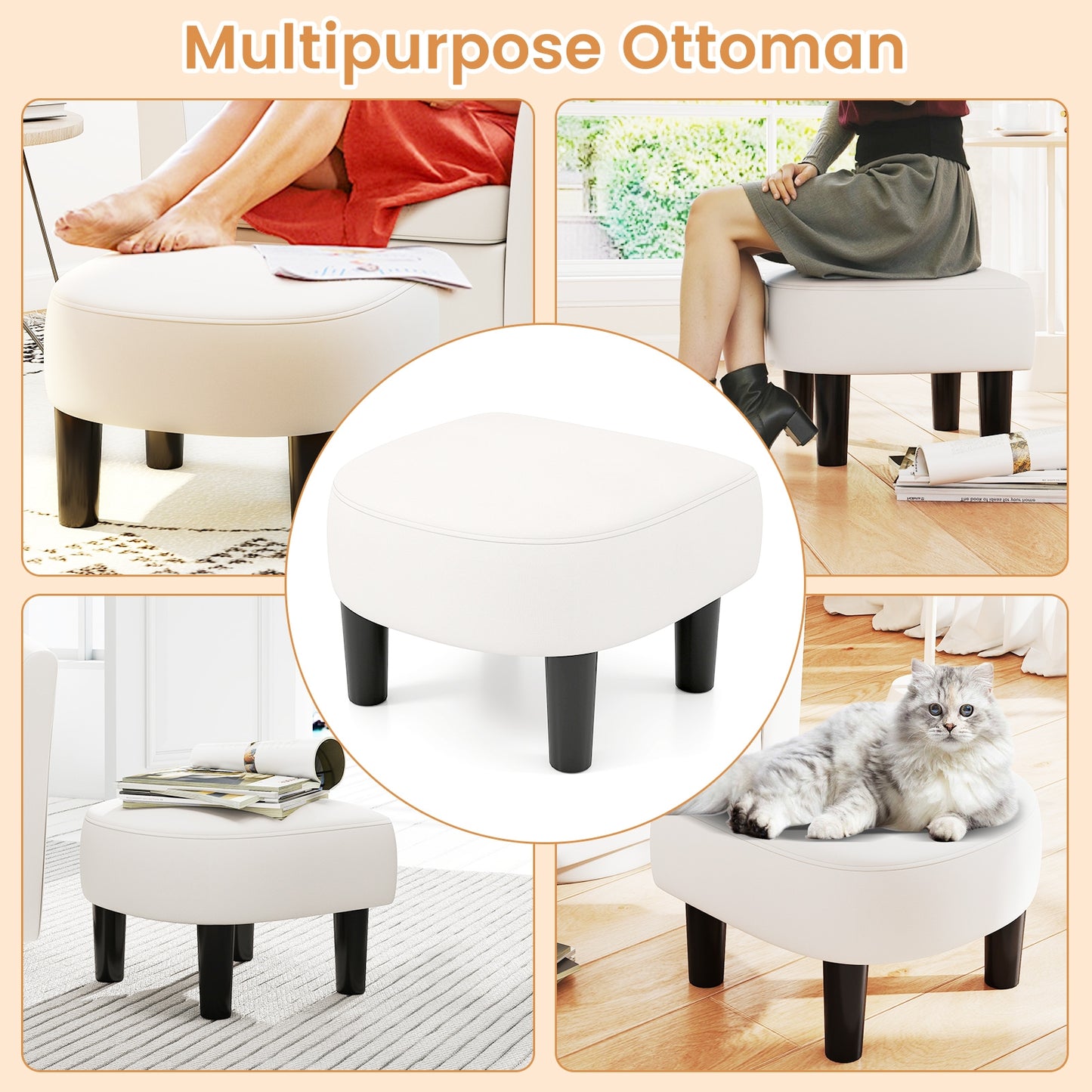 360 Degree Swivel Club Chair with Matching Ottoman and Ergonomic Backrest - Beige