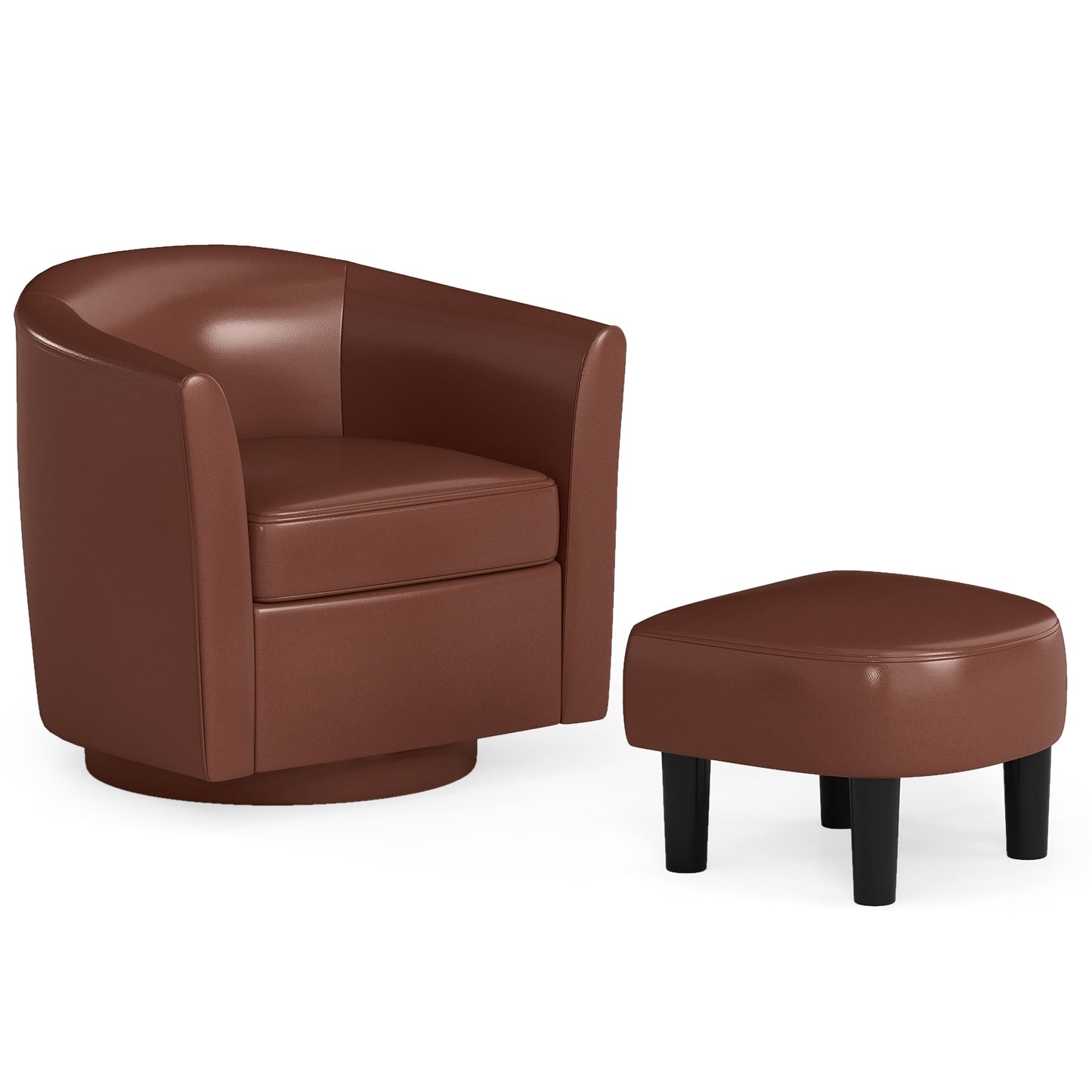 360 Degree Swivel Club Chair with Matching Ottoman and Ergonomic Backrest - Brown