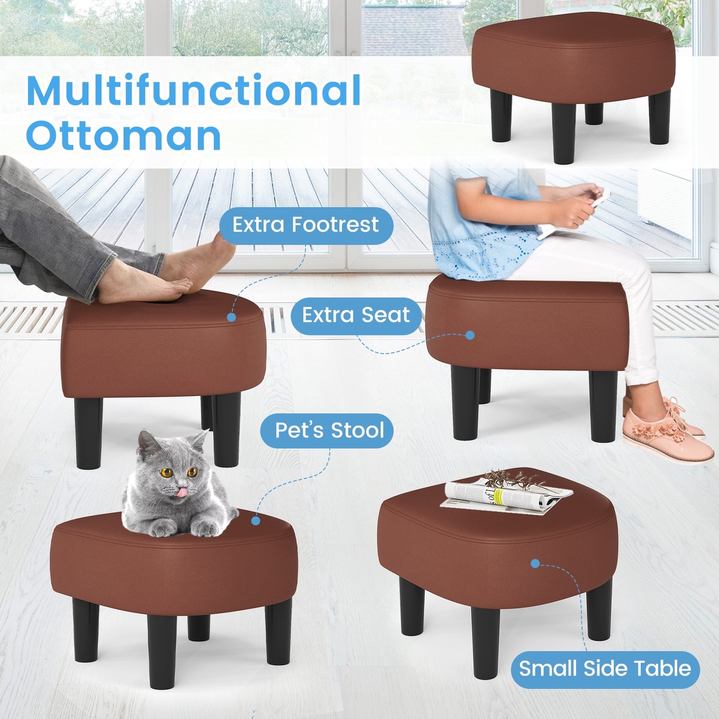 360 Degree Swivel Club Chair with Matching Ottoman and Ergonomic Backrest - Brown