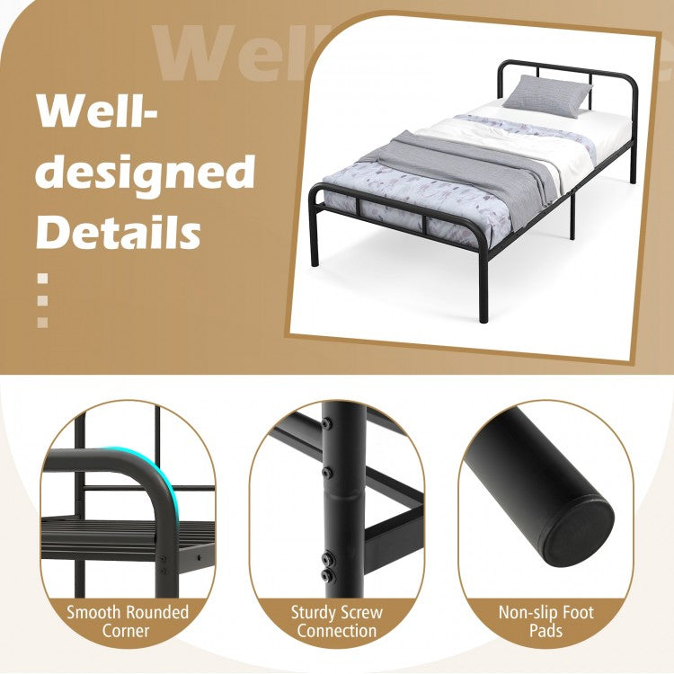 Modern Metal Platform Bed Frame with Headboard and Footboard - Twin Size, Black