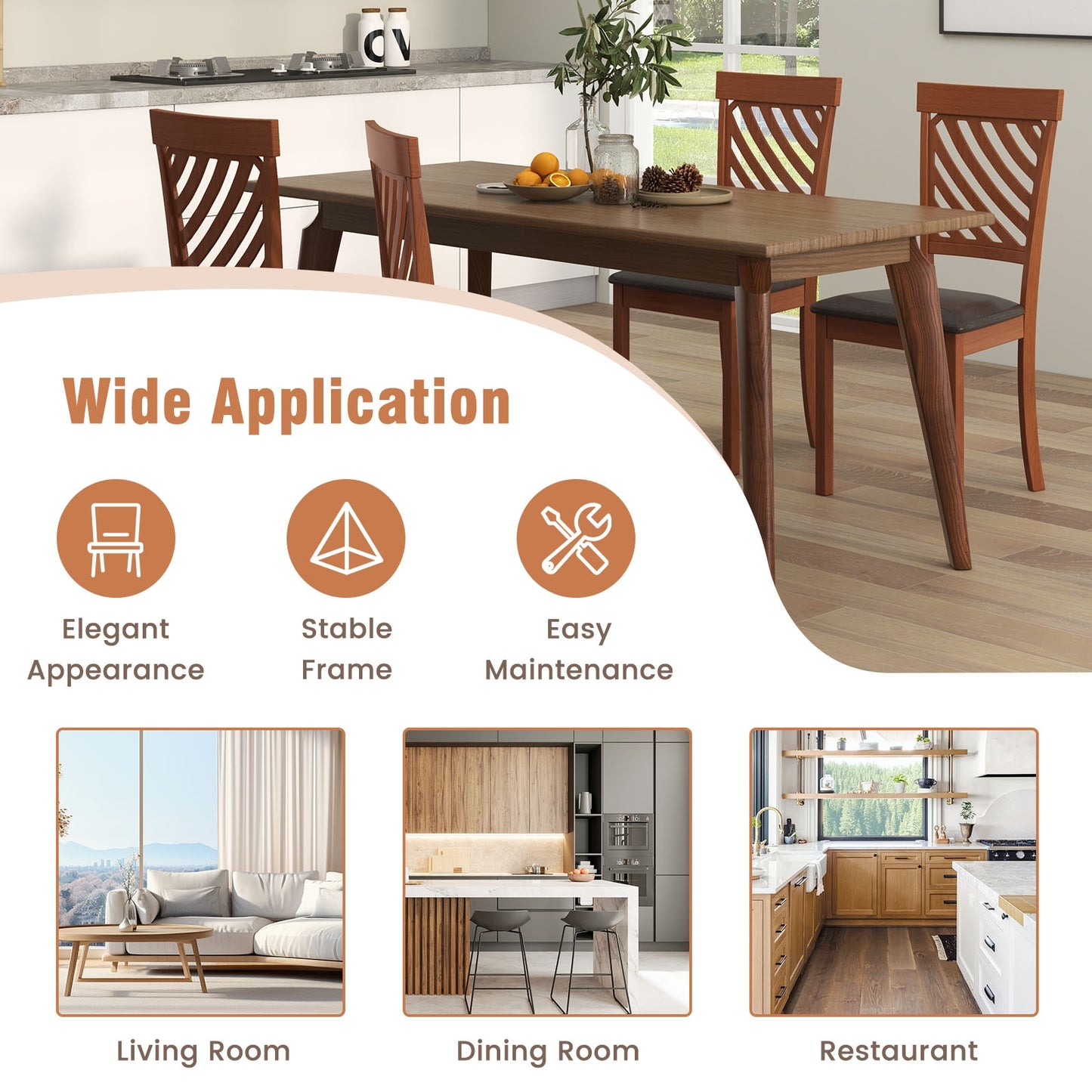 Dining Chairs with Rubber Wood Legs and Ergonomic Curved Backrest, Set of 2
