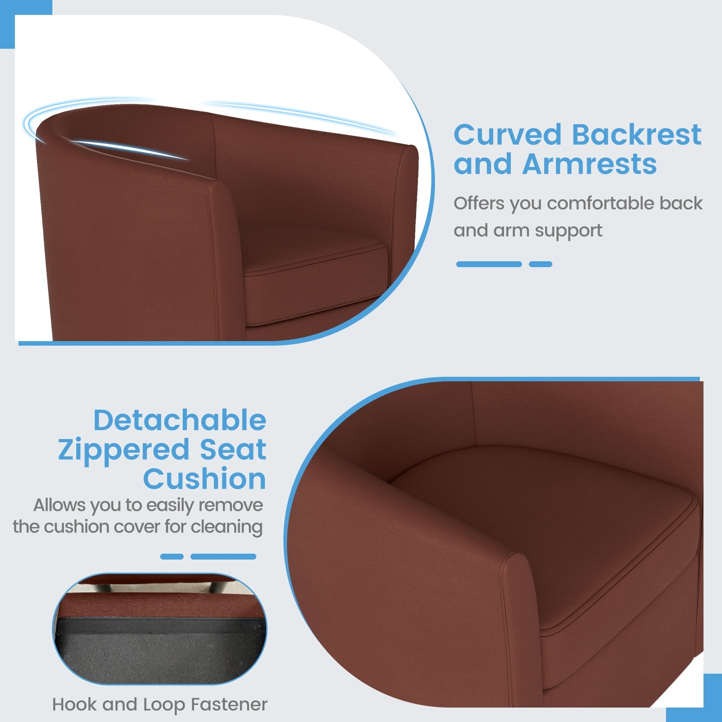 360 Degree Swivel Club Chair with Matching Ottoman and Ergonomic Backrest - Brown