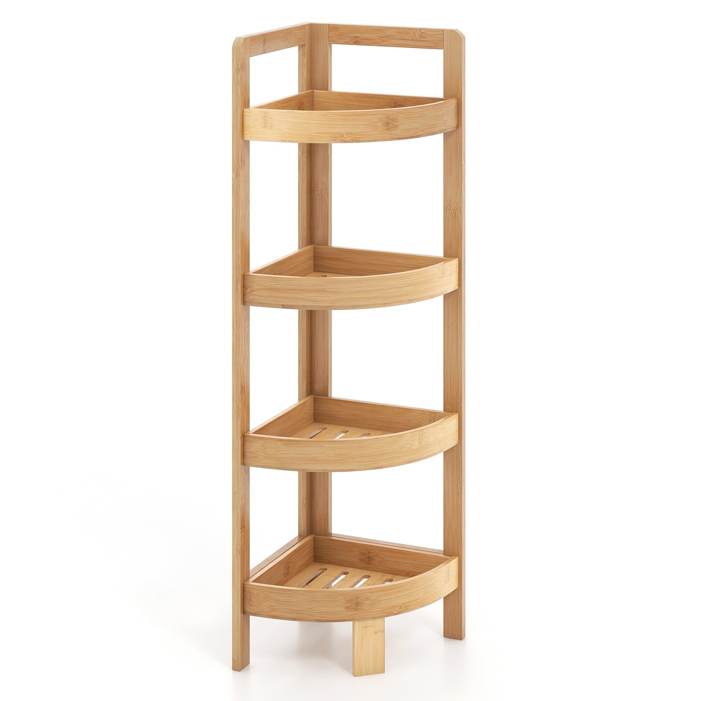 4 Tier Bamboo Corner Shelf Freestanding Storage Organizer for Bathroom & Home