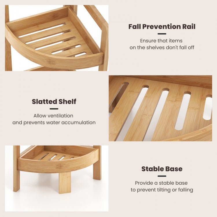 4 Tier Bamboo Corner Shelf Freestanding Storage Organizer for Bathroom & Home