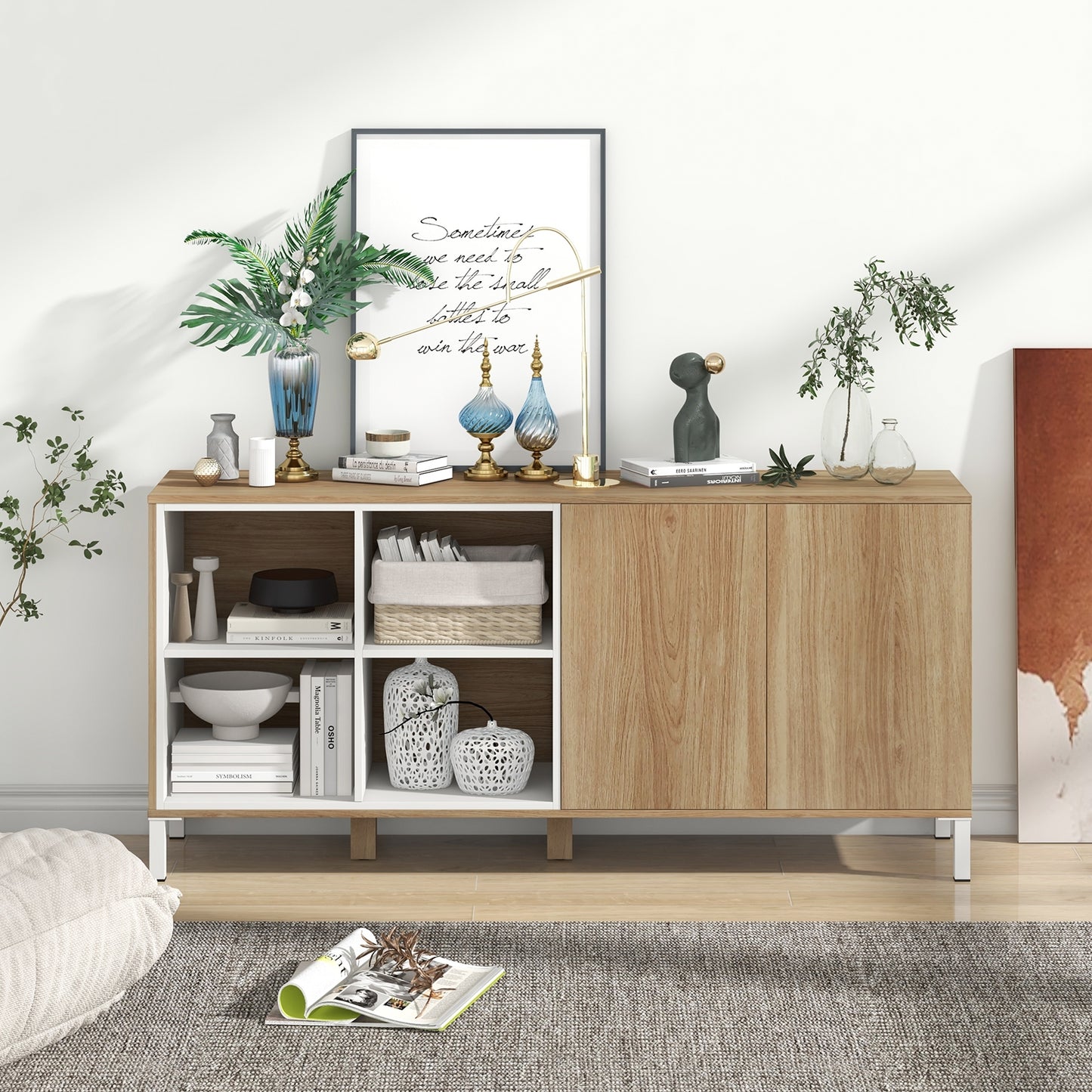 Modern 63" Storage Sideboard with Push-to-Open Cabinets and Adjustable Shelves for Kitchen or Dining Room