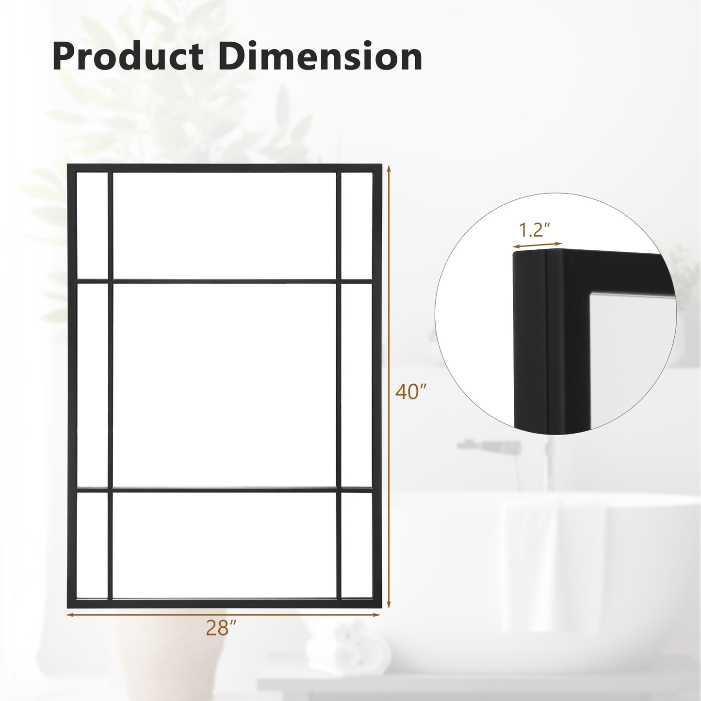 40 x 28 Inch Metal Framed Wall Mirror – Decorative Hanging Mirror