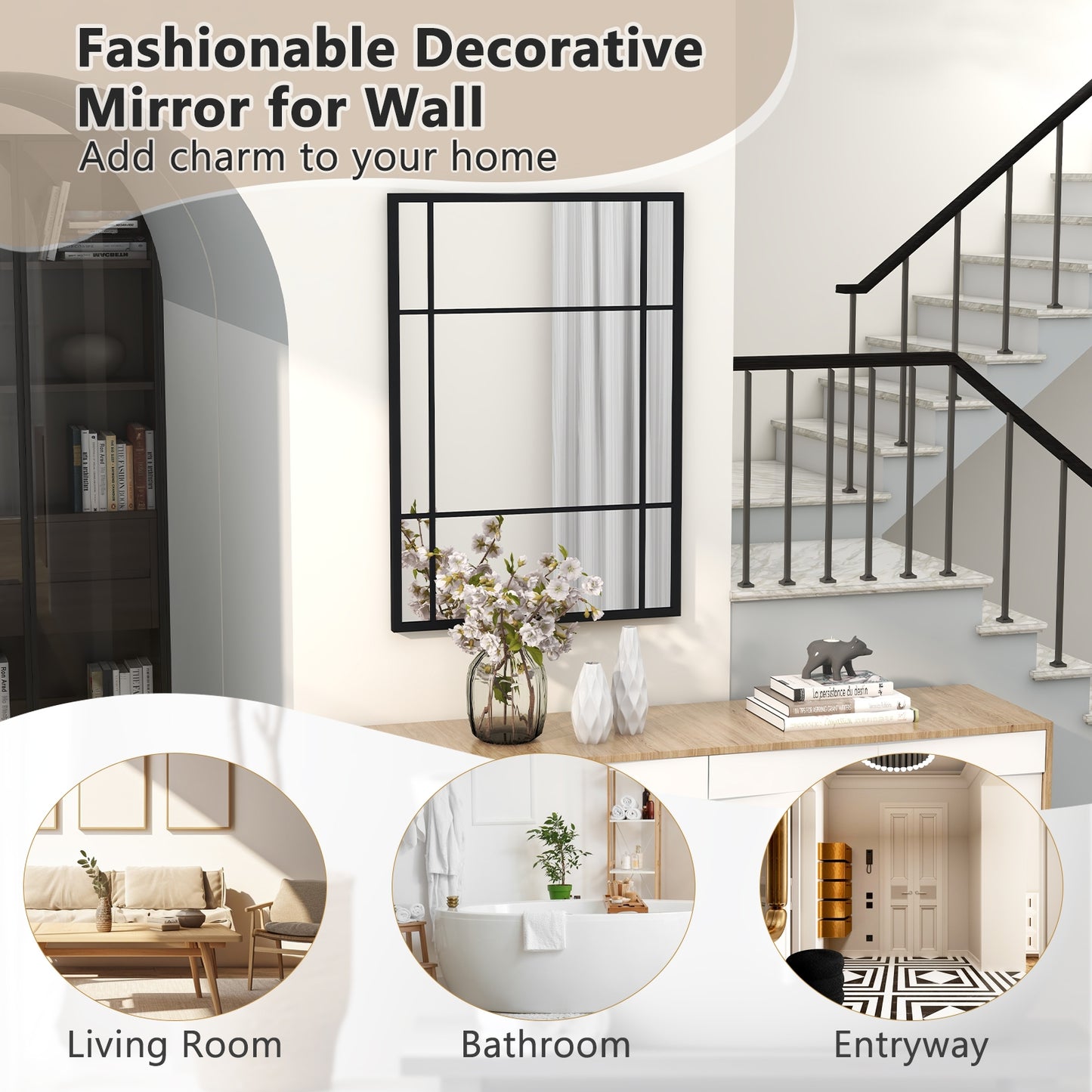 40 x 28 Inch Metal Framed Wall Mirror – Decorative Hanging Mirror