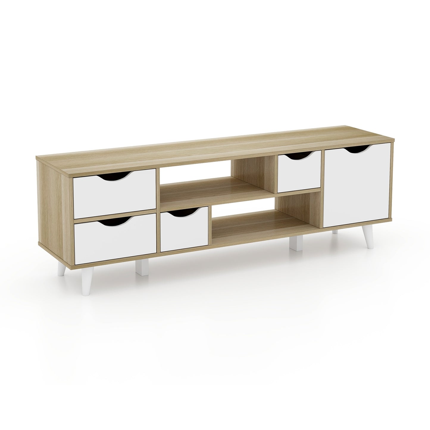 Elegant 55 Inch TV Console with 4 Drawers and 2 Open Shelves for Organized Media Storage