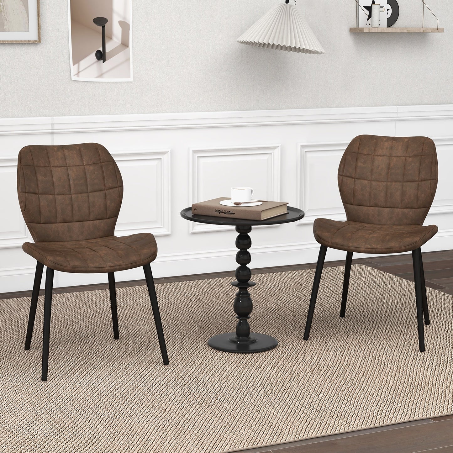 Modern Dining Chairs with Padded Backrest Metal Legs and Adjustable Foot Pads in Brown Set of 2