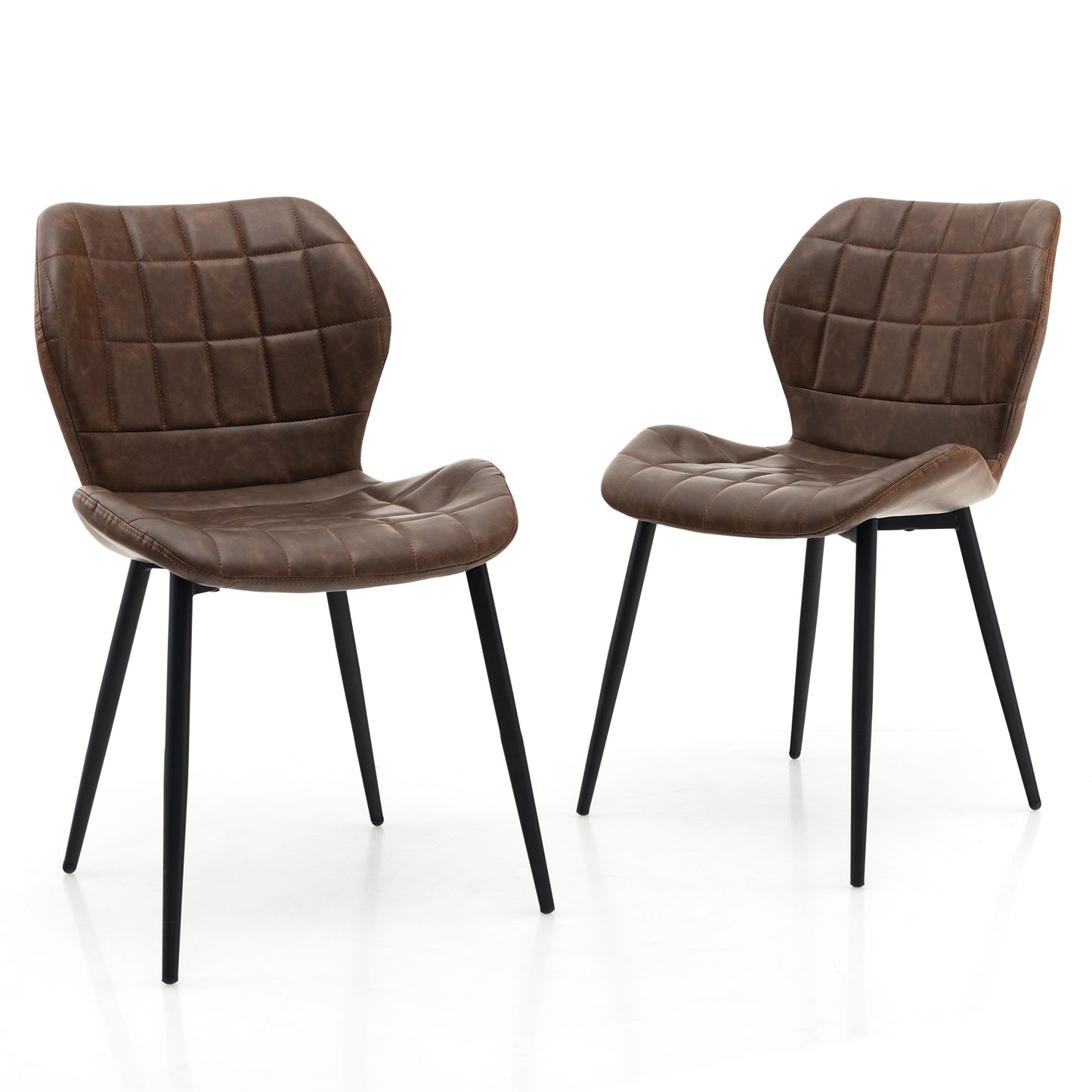 Modern Dining Chairs with Padded Backrest Metal Legs and Adjustable Foot Pads in Brown Set of 2