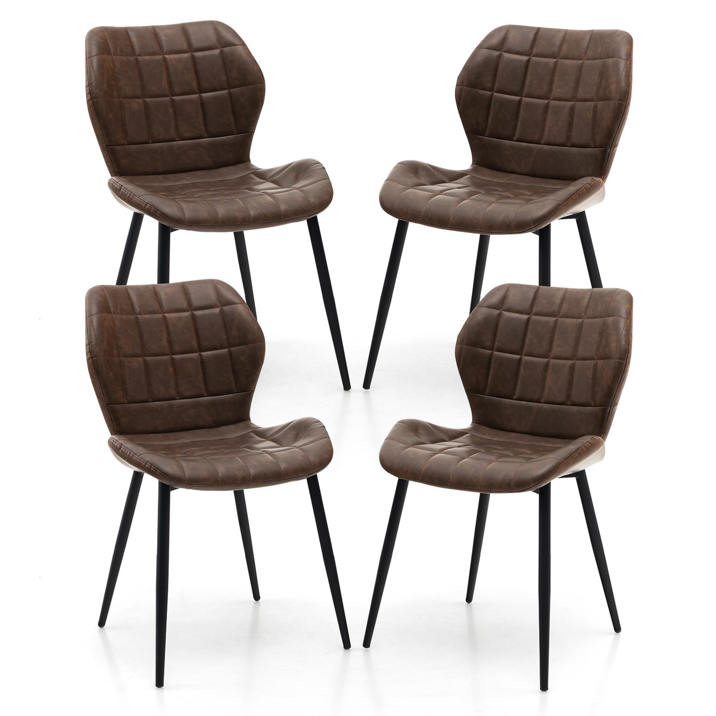 Modern Dining Chairs with Padded Backrest Metal Legs and Adjustable Foot Pads in Brown Set of 2