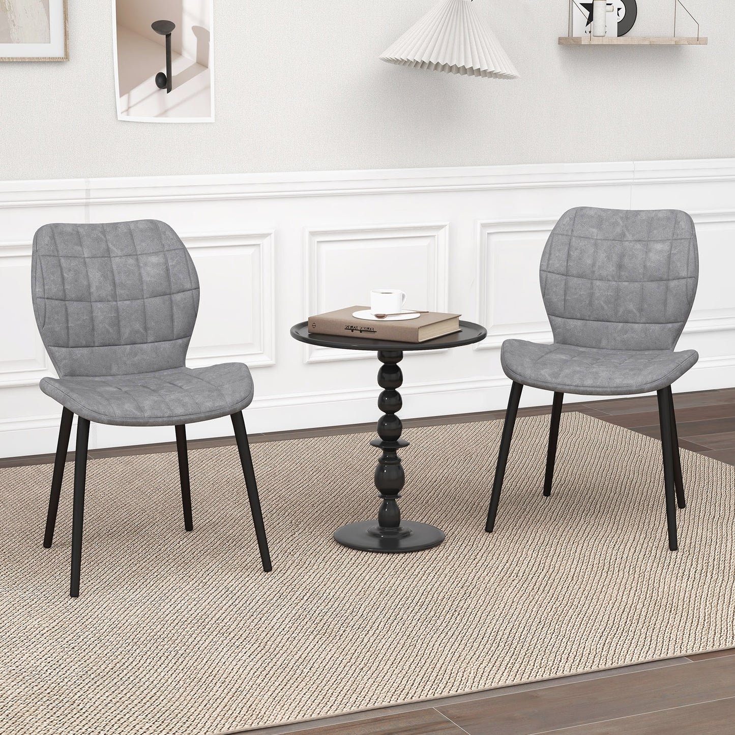 Modern Dining Chairs with Padded Backrest Metal Legs and Adjustable Foot Pads in Grey Set of 2