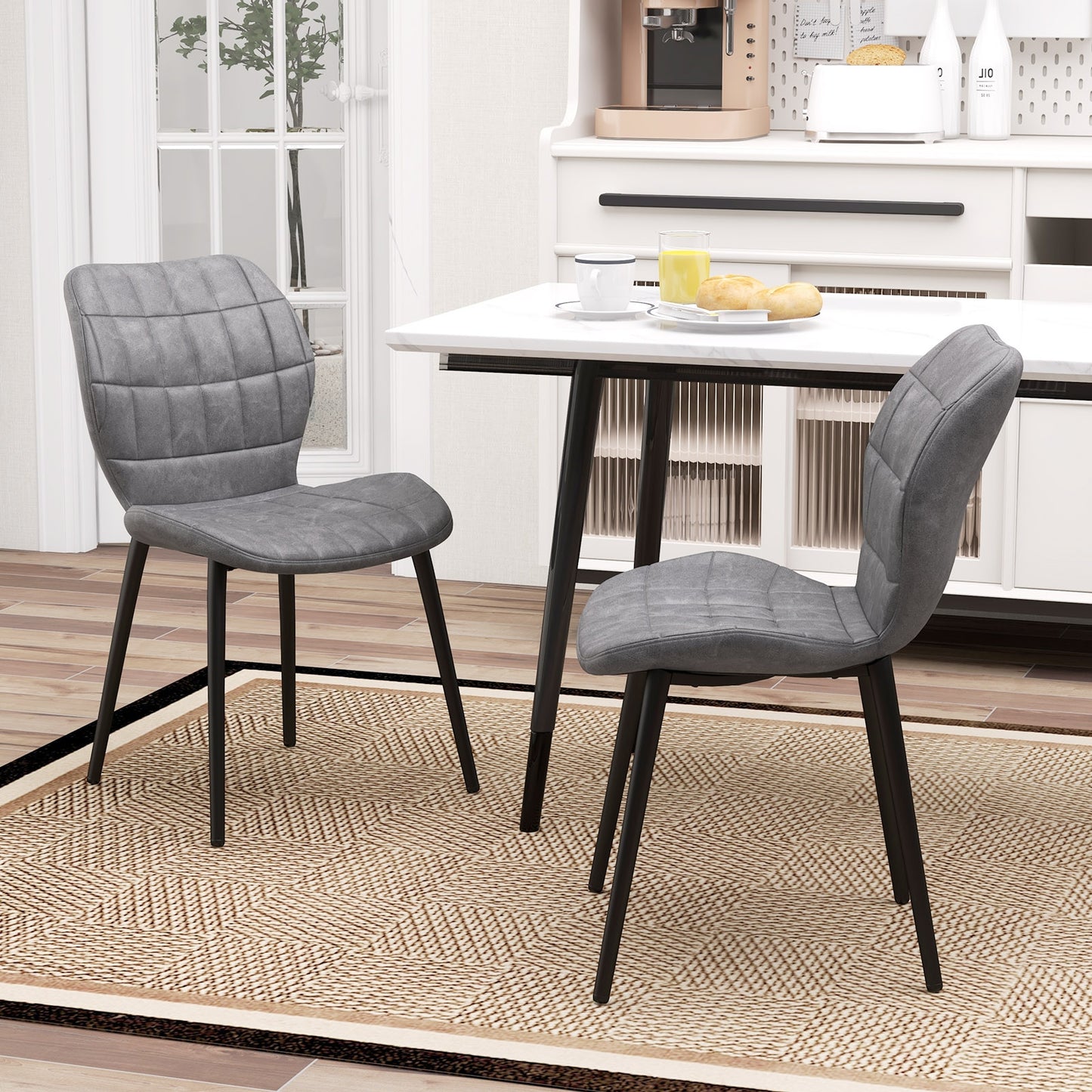 Modern Dining Chairs with Padded Backrest Metal Legs and Adjustable Foot Pads in Grey Set of 2