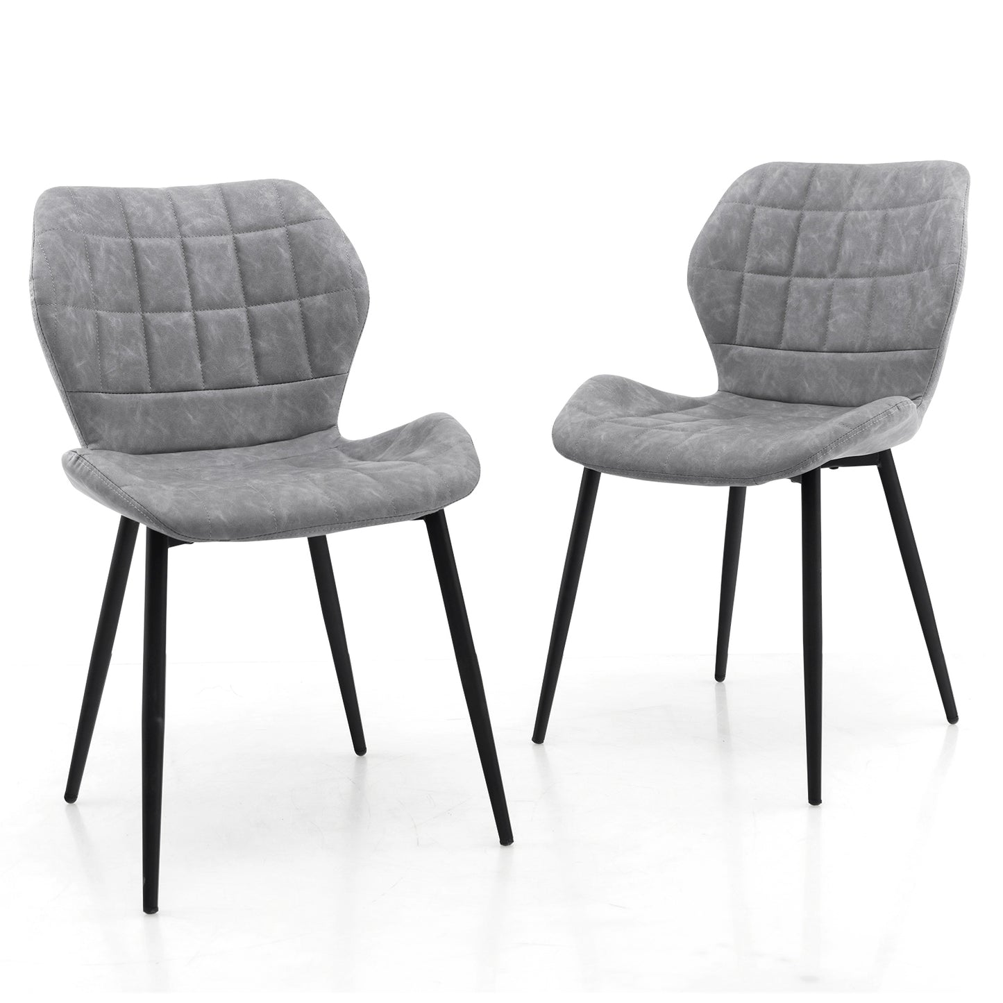 Modern Dining Chairs with Padded Backrest Metal Legs and Adjustable Foot Pads in Grey Set of 2