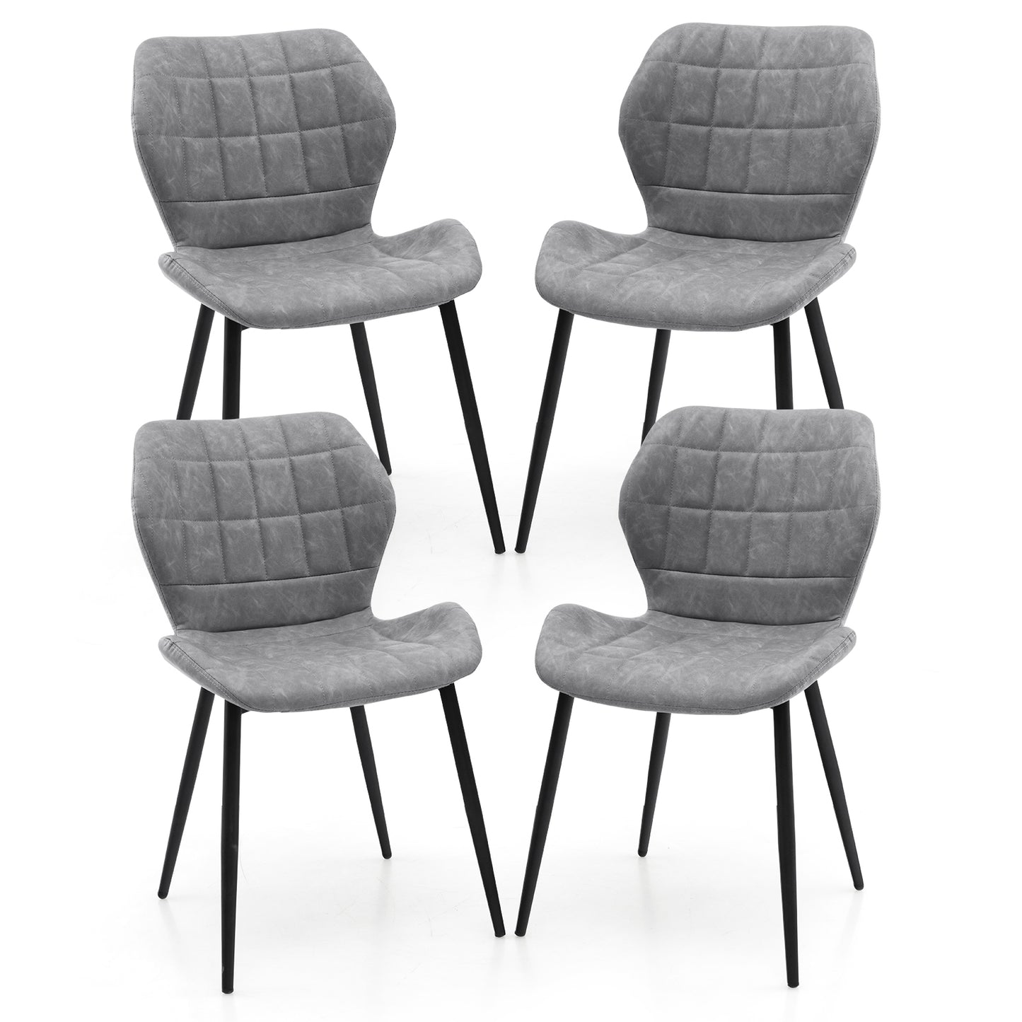 Modern Dining Chairs with Padded Backrest Metal Legs and Adjustable Foot Pads in Grey Set of 2