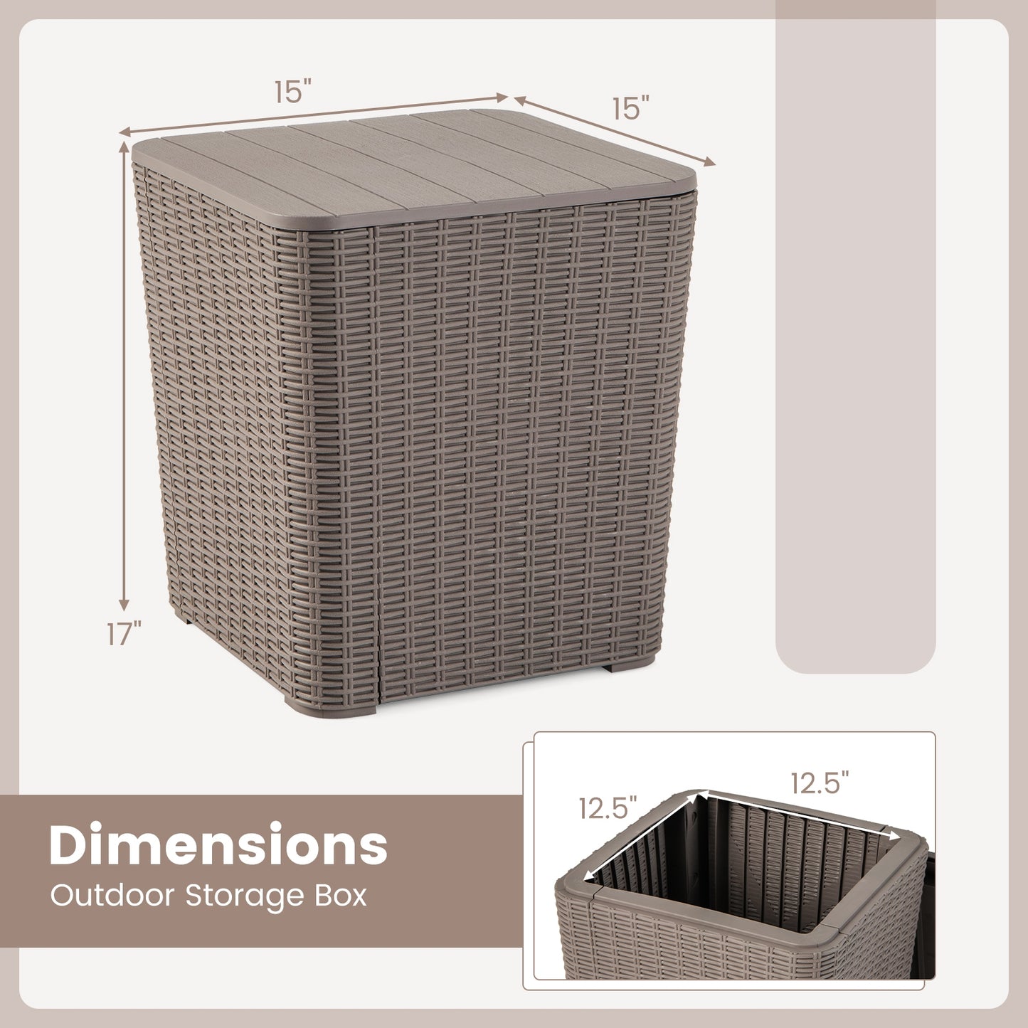 All-Weather Resin Outdoor Storage Side Table with Wicker Texture and Removable Wood-Look Lid - Brown