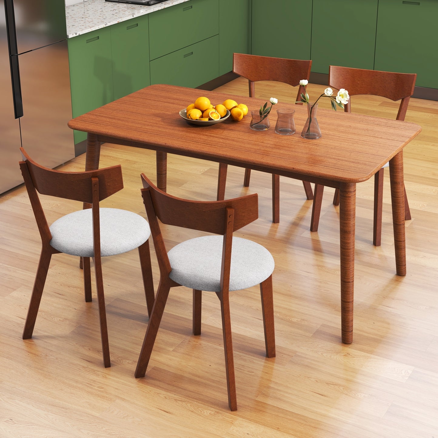 Wooden Dining Chairs with Rubber Wood Legs and Padded Seat Set of 2