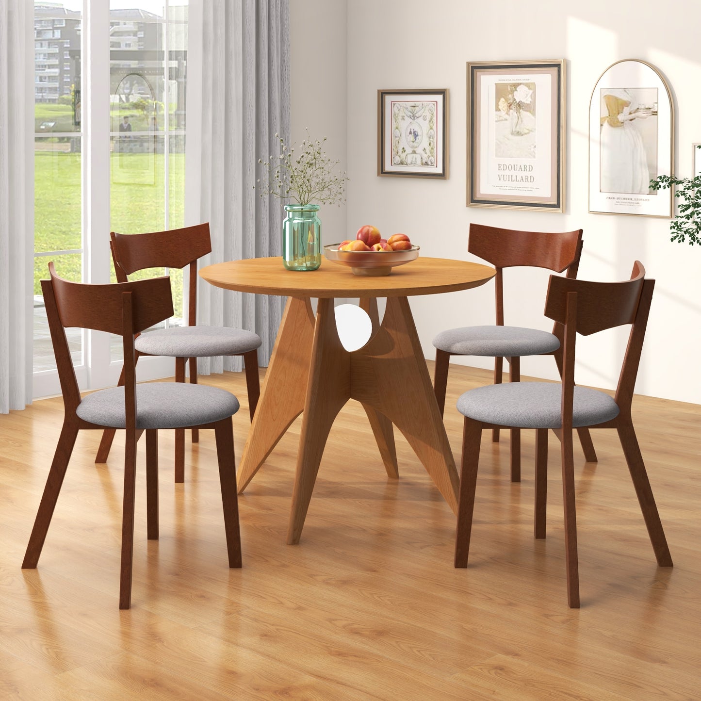 Wooden Dining Chairs with Rubber Wood Legs and Padded Seat Set of 2