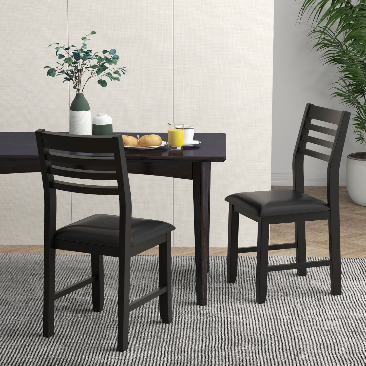 Set of 2 Wooden Dining Chairs with Cushioned Seat and Rubber Wood Frame – Black