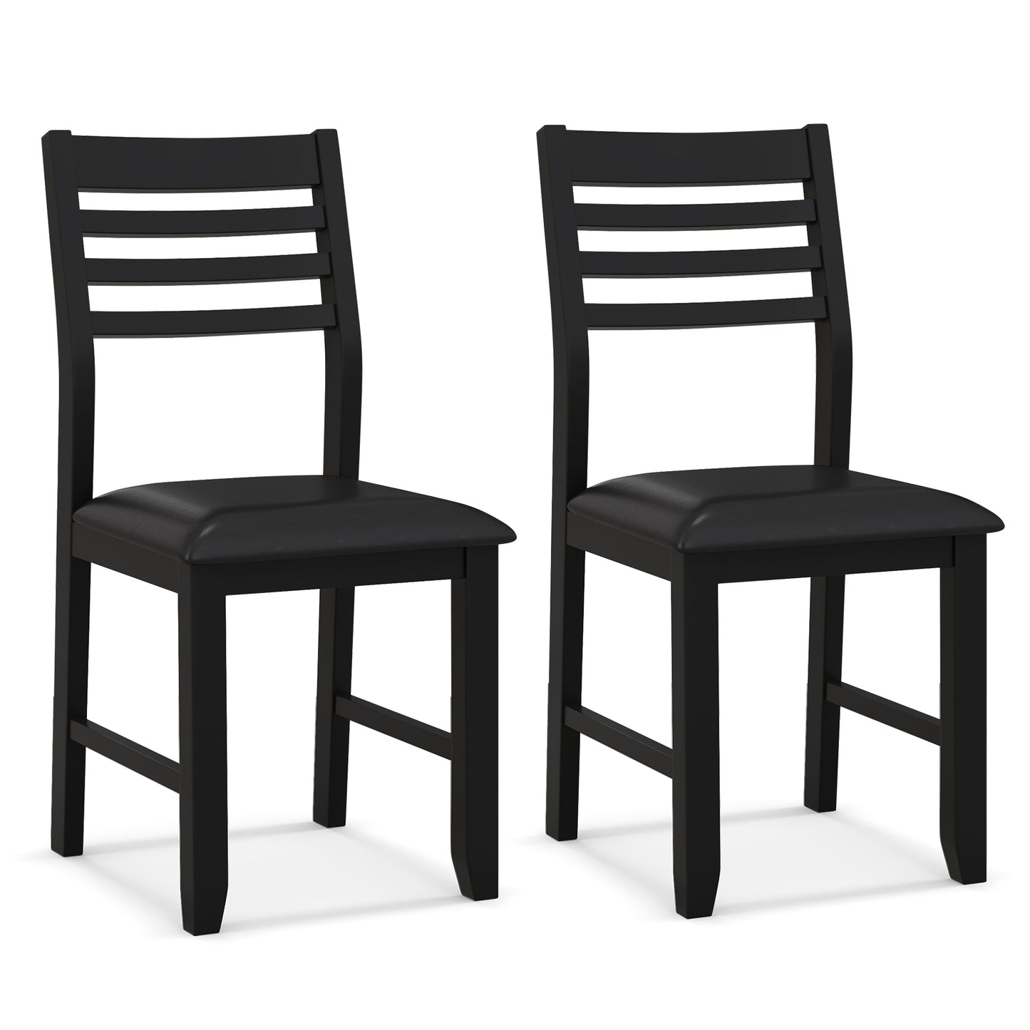 Set of 2 Wooden Dining Chairs with Cushioned Seat and Rubber Wood Frame – Black