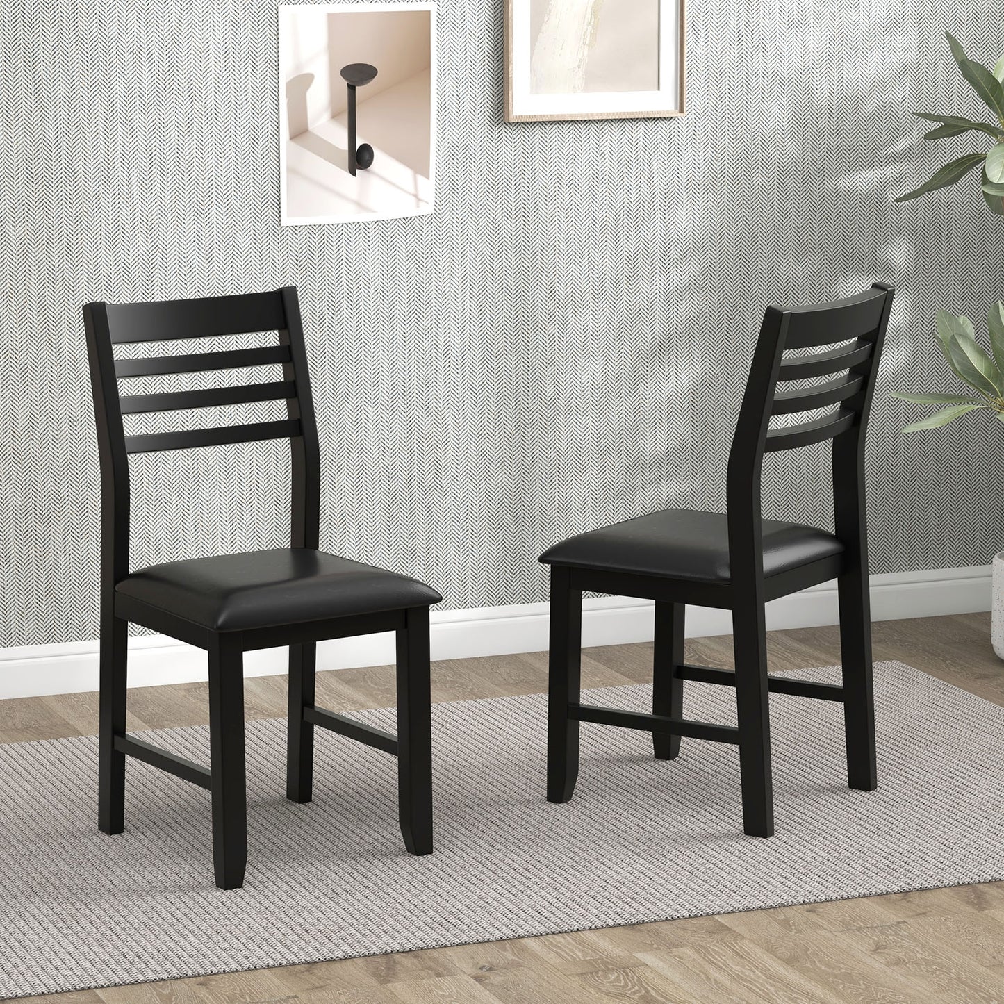 Set of 2 Wooden Dining Chairs with Cushioned Seat and Rubber Wood Frame – Black