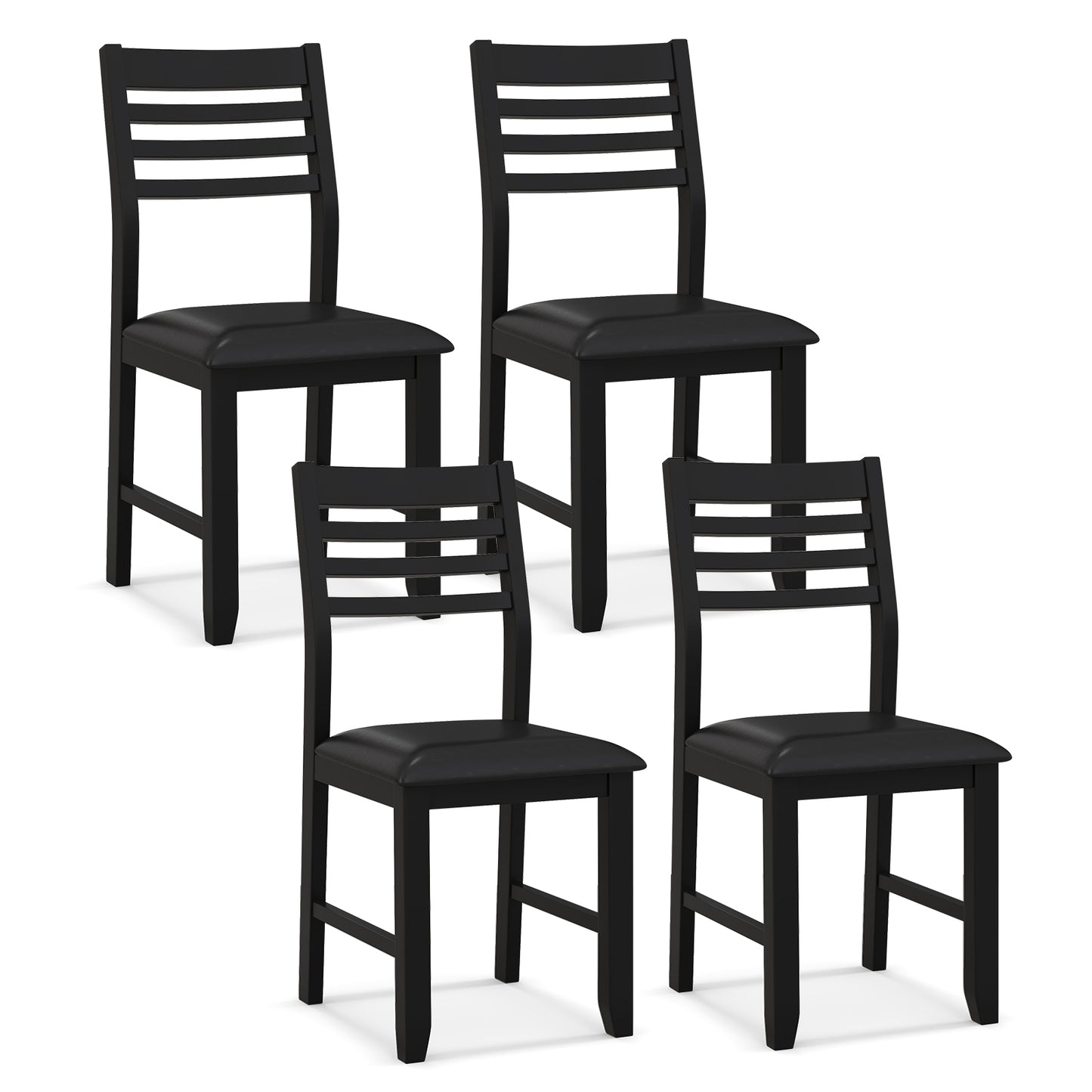 Set of 2 Wooden Dining Chairs with Cushioned Seat and Rubber Wood Frame – Black