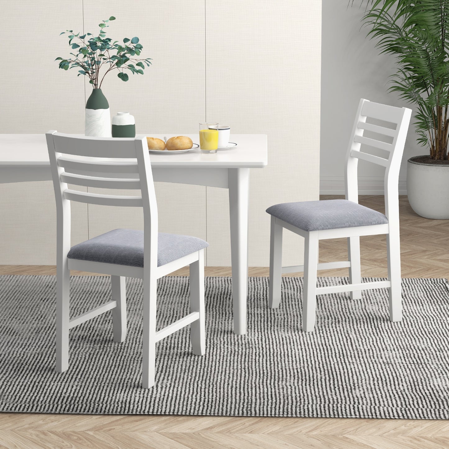 Set of 2 Wooden Dining Chairs with Cushioned Seat and Rubber Wood Frame – White