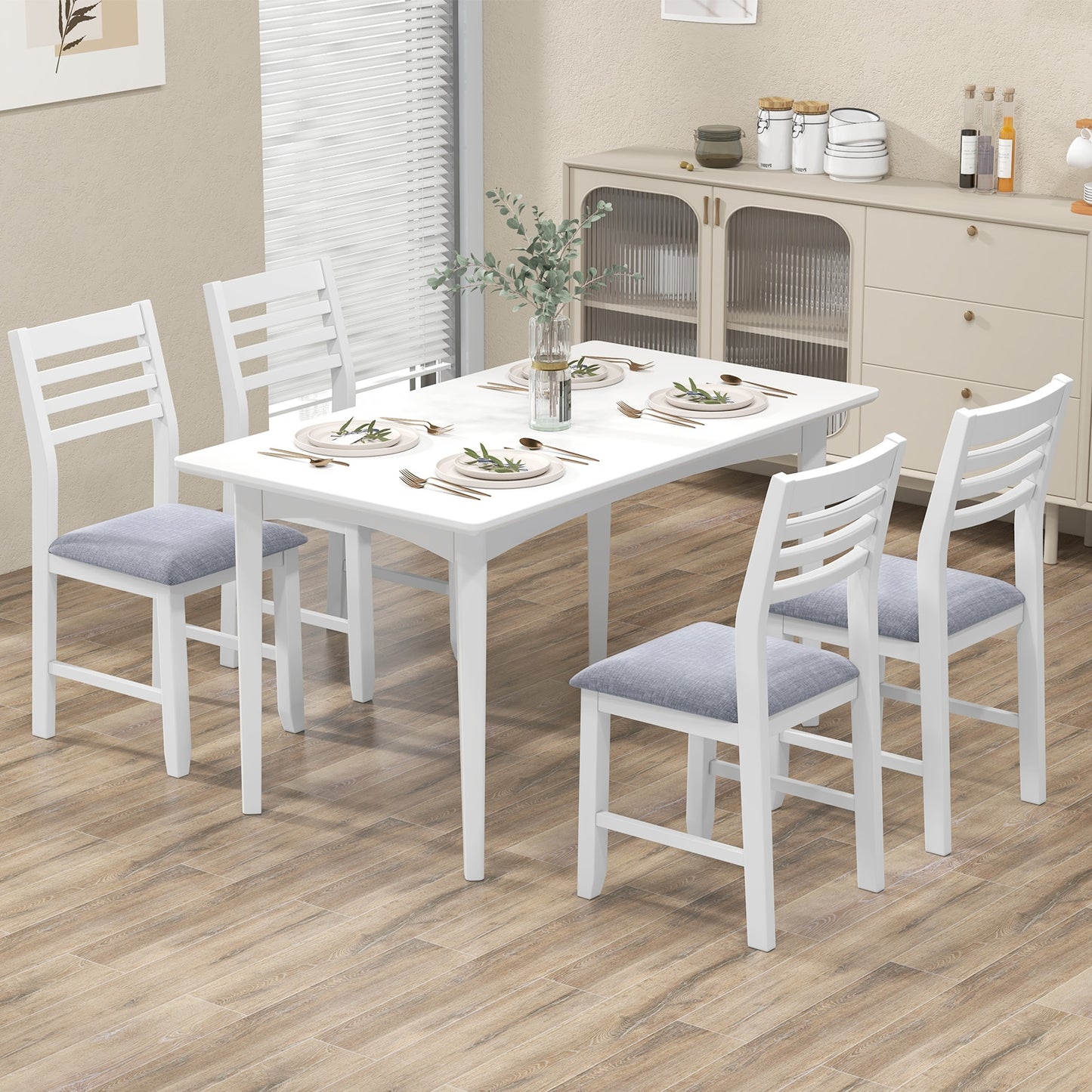 Set of 2 Wooden Dining Chairs with Cushioned Seat and Rubber Wood Frame – White