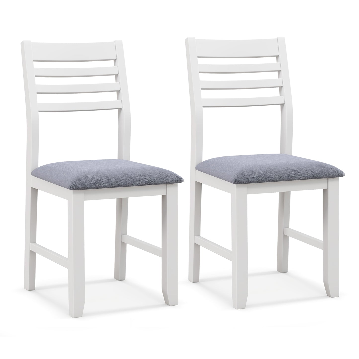 Set of 2 Wooden Dining Chairs with Cushioned Seat and Rubber Wood Frame – White