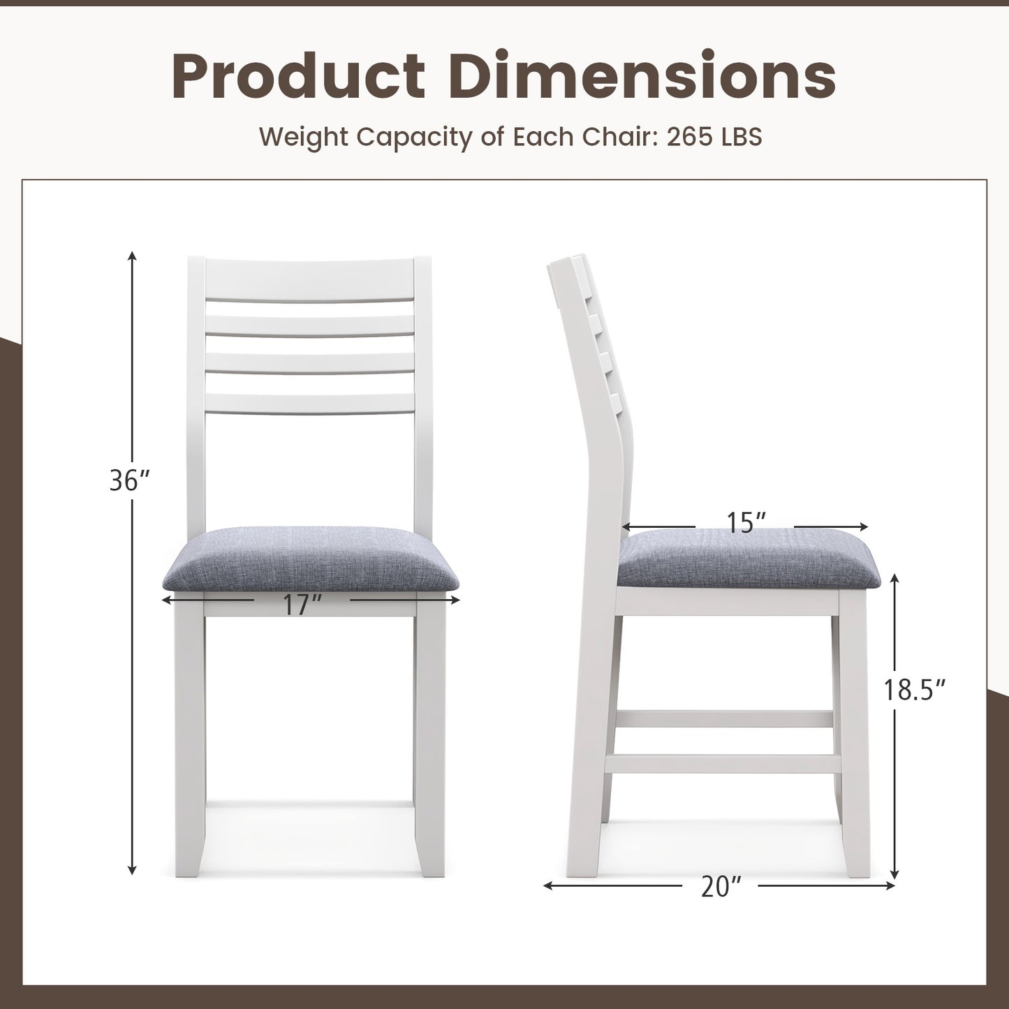 Set of 2 Wooden Dining Chairs with Cushioned Seat and Rubber Wood Frame – White