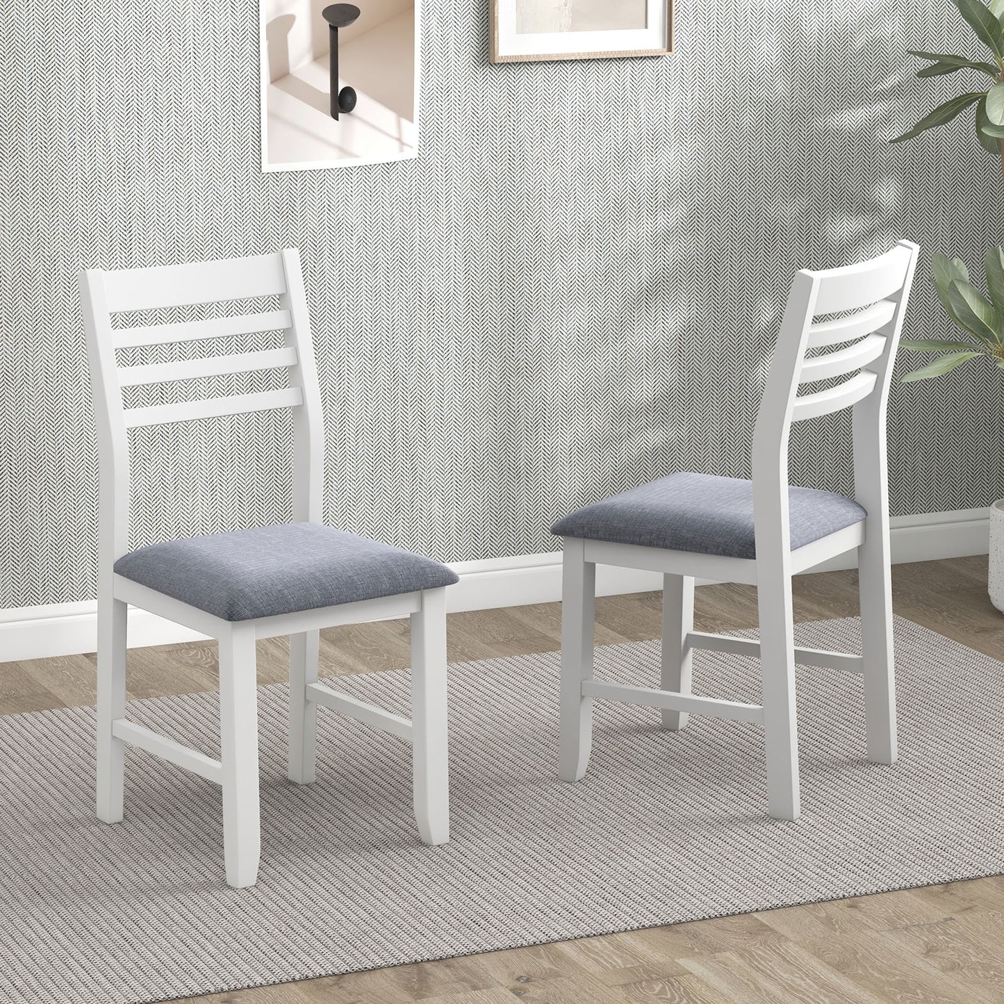 Set of 2 Wooden Dining Chairs with Cushioned Seat and Rubber Wood Frame – White