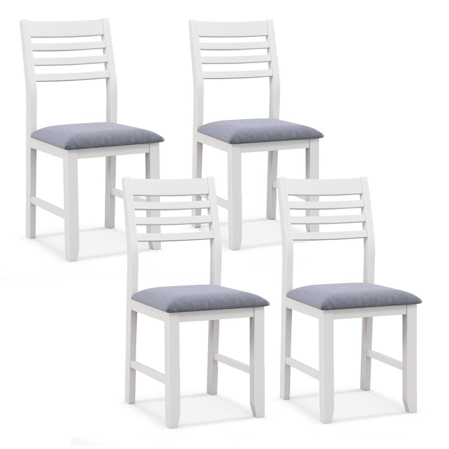 Set of 2 Wooden Dining Chairs with Cushioned Seat and Rubber Wood Frame – White