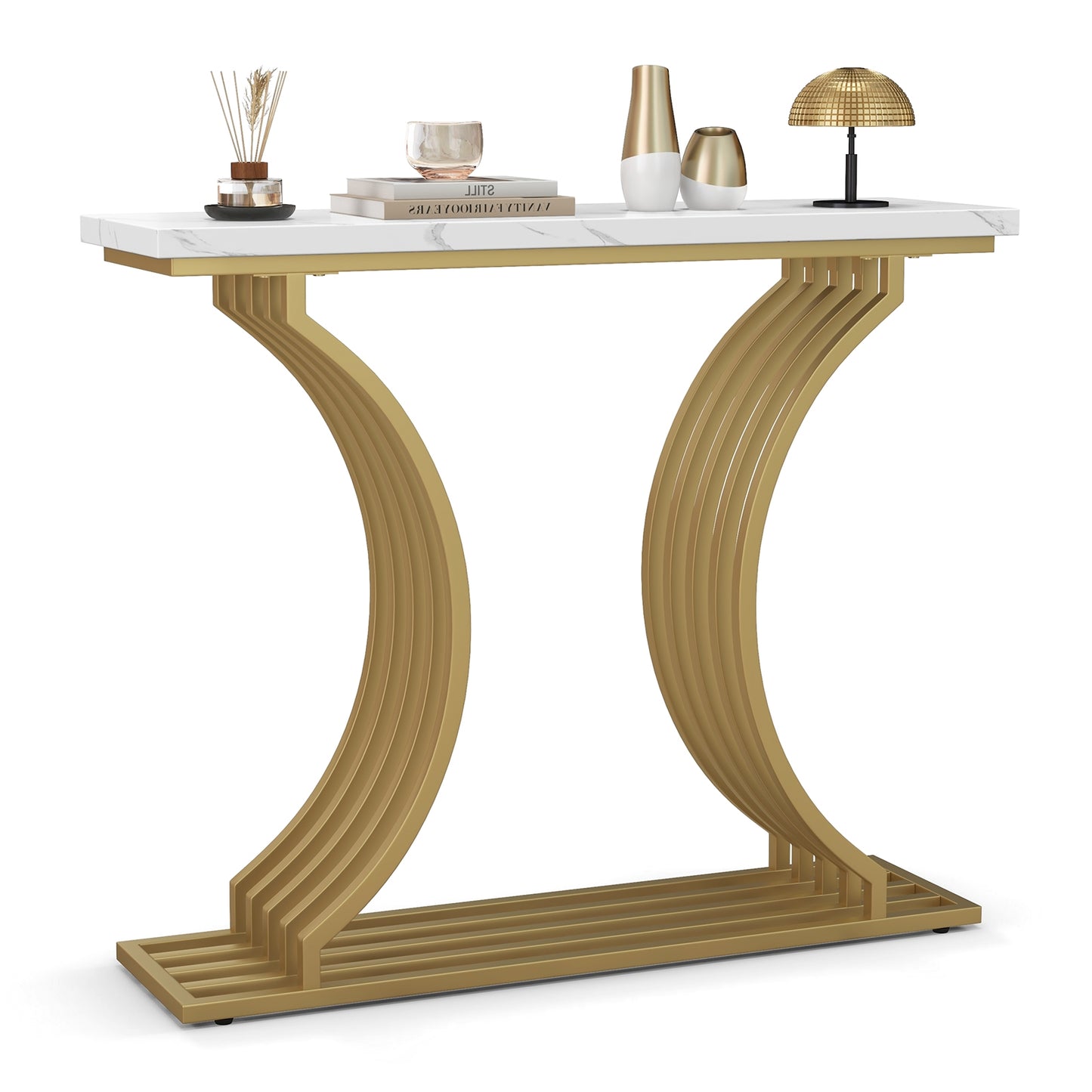 Elegant 39" Entryway Table with Faux Marble Surface and Sleek Gold Frame