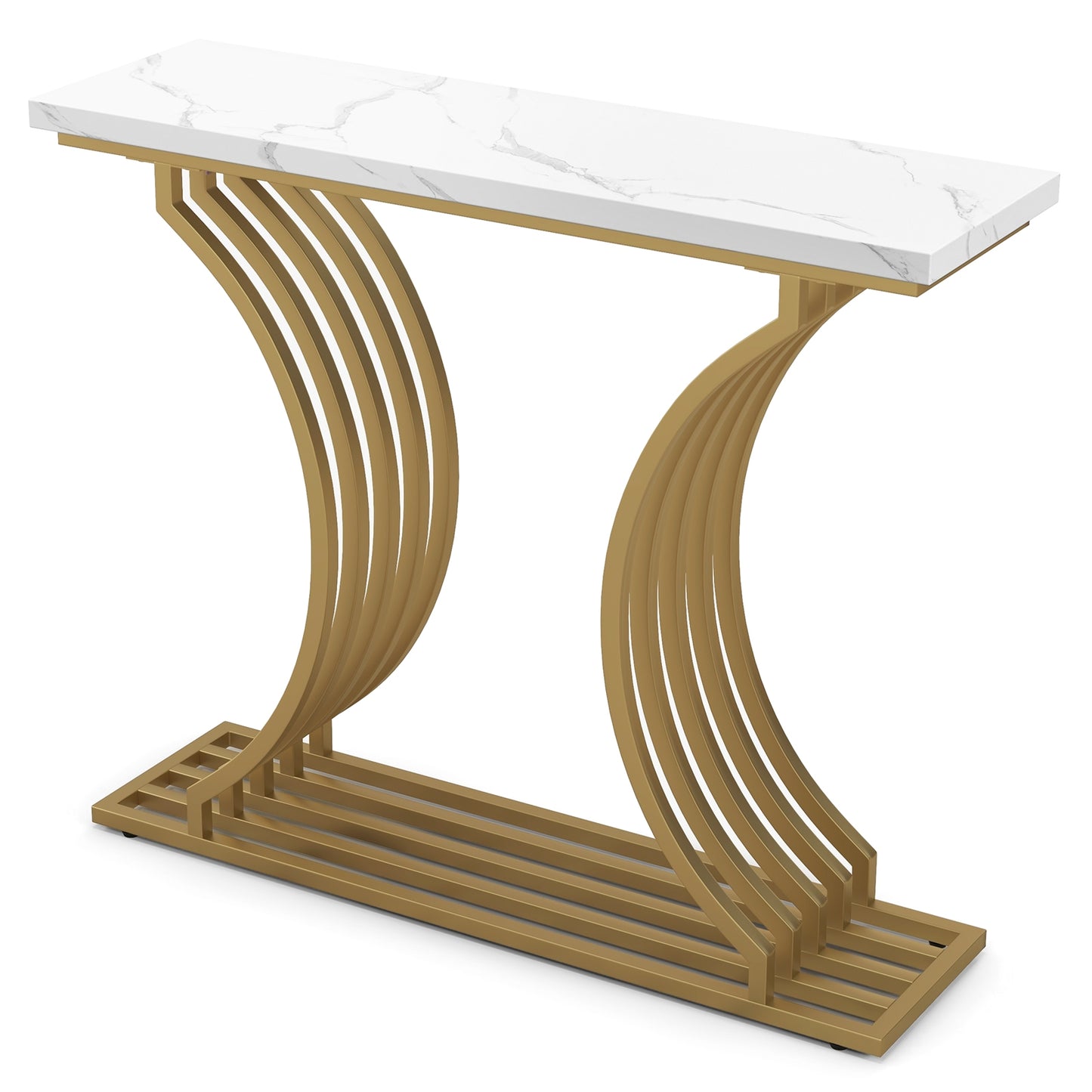 Elegant 39" Entryway Table with Faux Marble Surface and Sleek Gold Frame