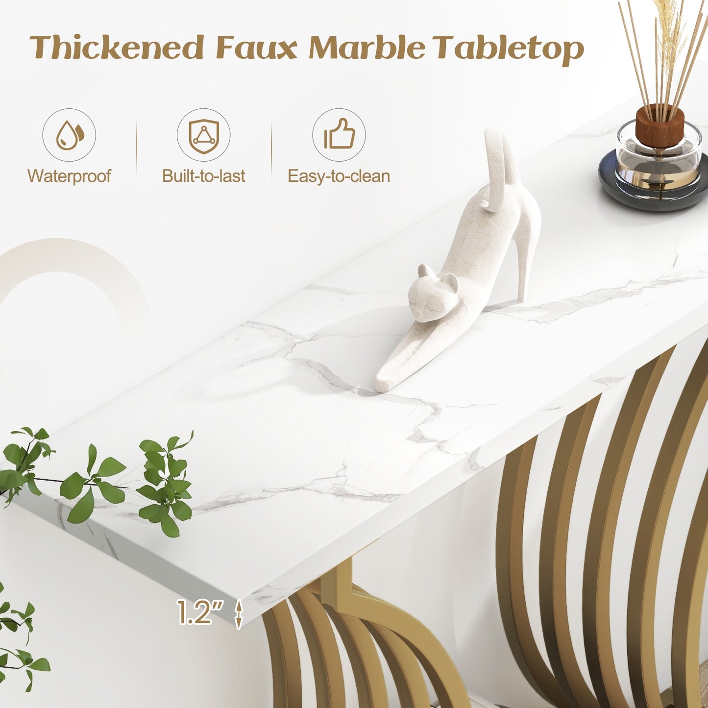 Elegant 39" Entryway Table with Faux Marble Surface and Sleek Gold Frame