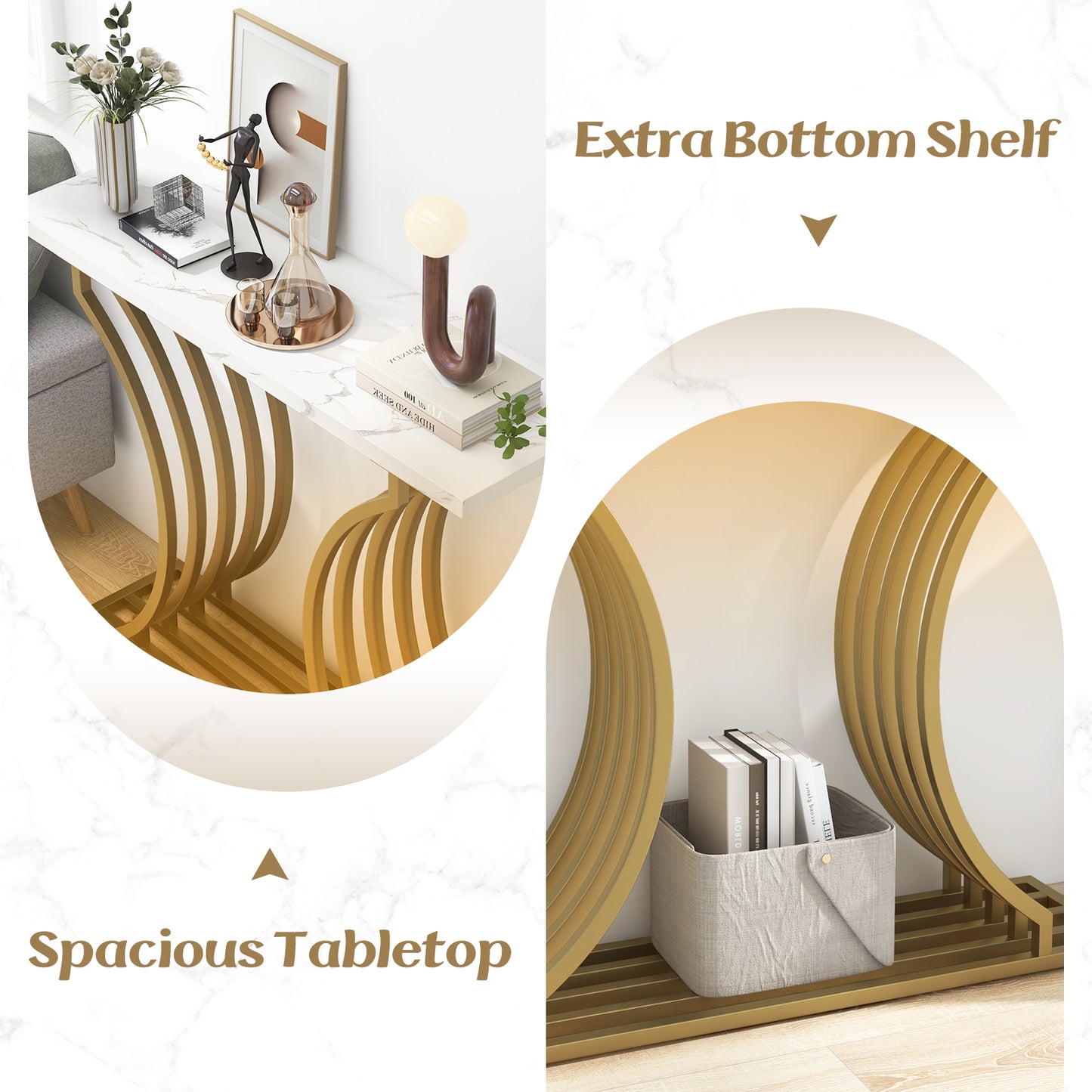Elegant 39" Entryway Table with Faux Marble Surface and Sleek Gold Frame