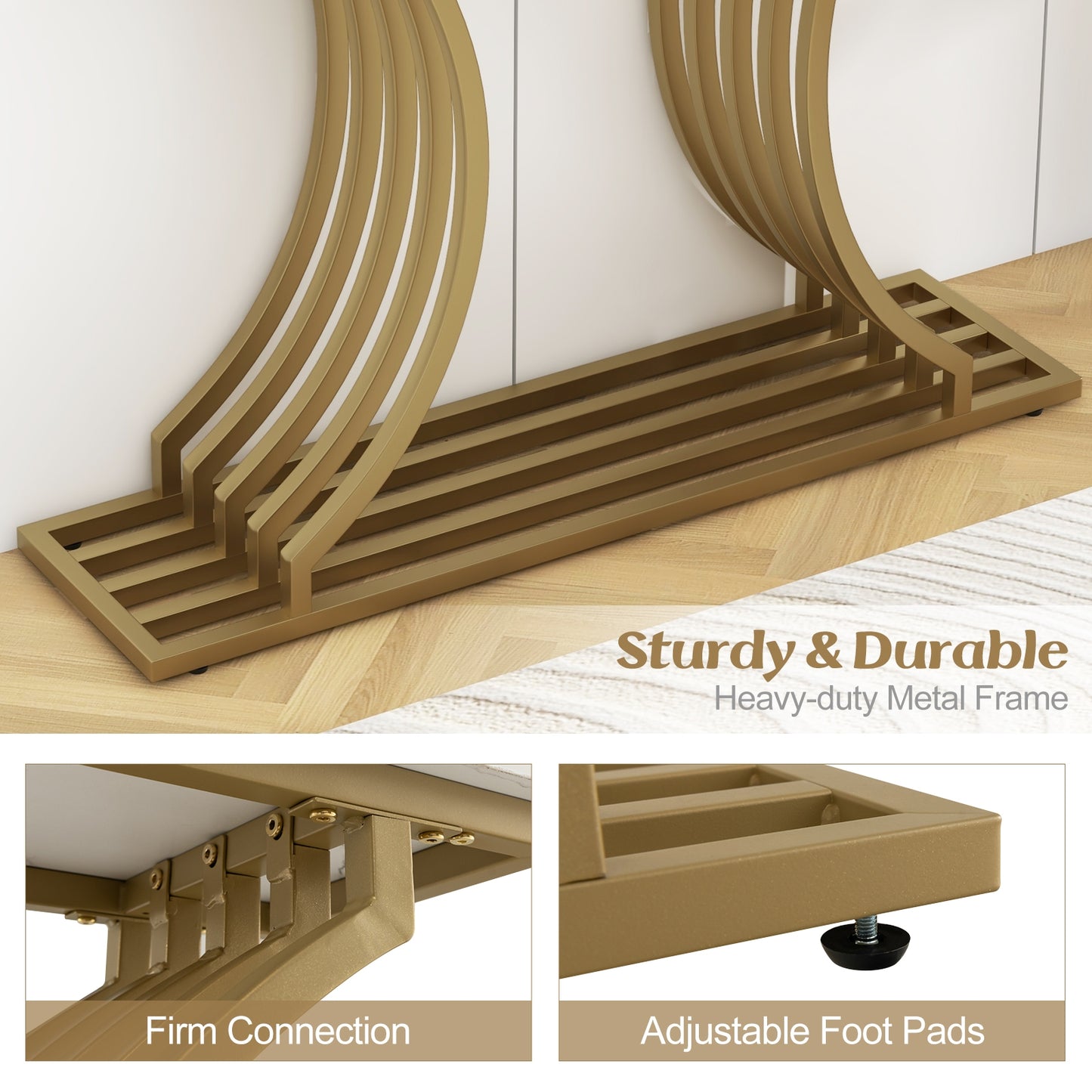 Elegant 39" Entryway Table with Faux Marble Surface and Sleek Gold Frame