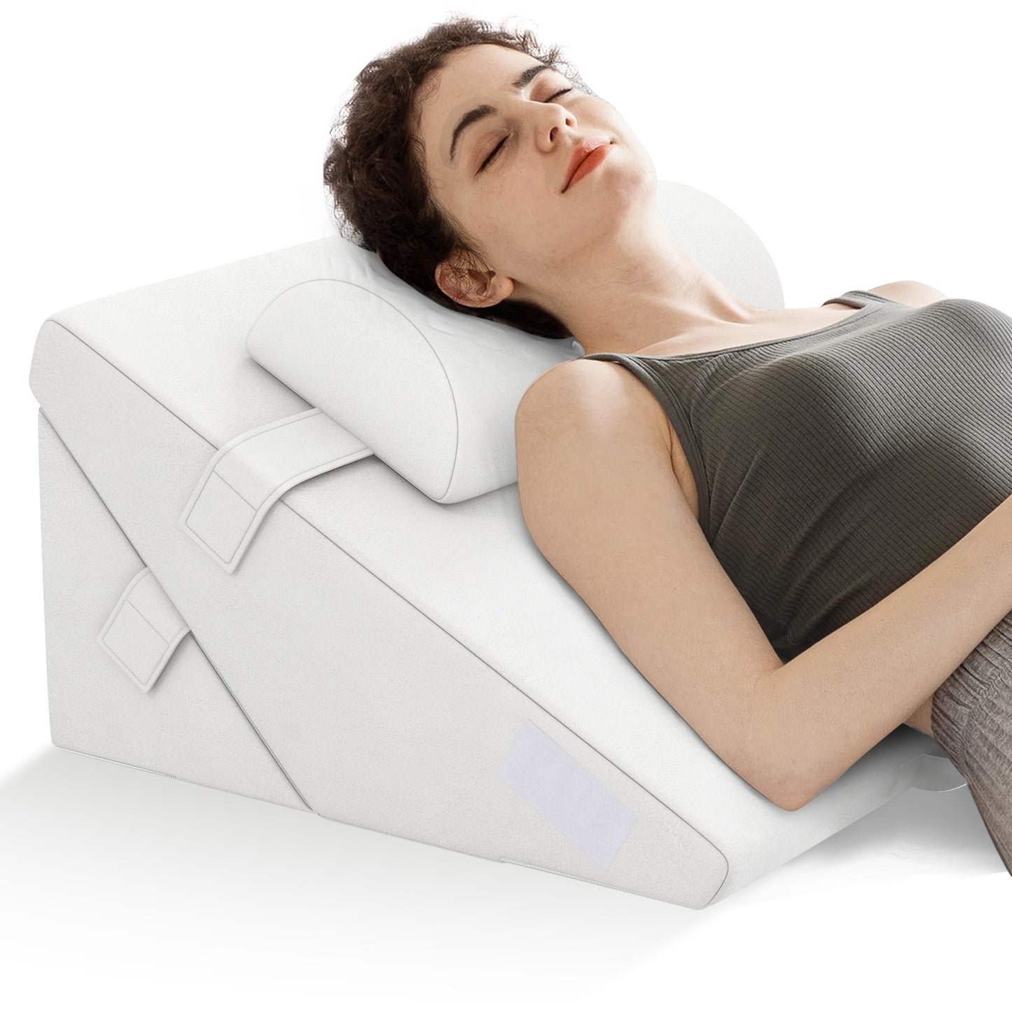 3 Piece Adjustable Bed Wedge Pillow Set with Air Memory Foam for Ultimate Comfort - Off White