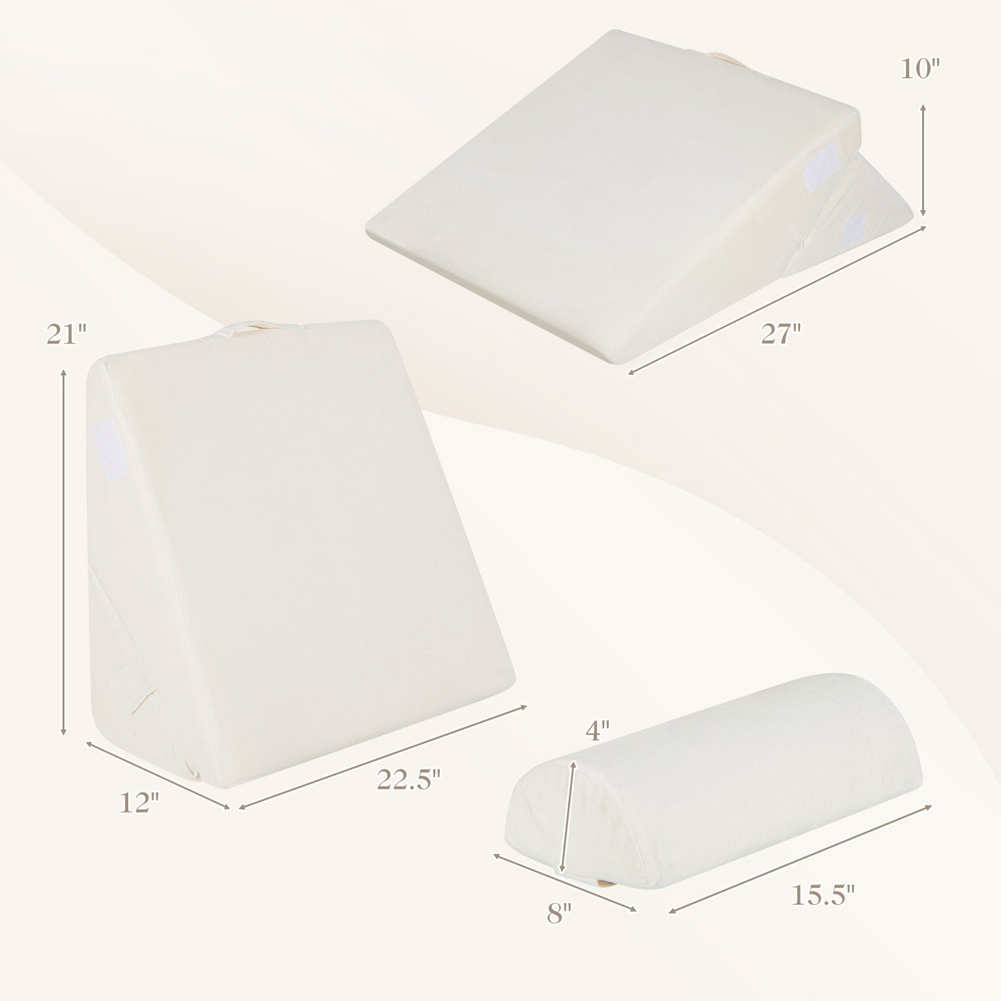 3 Piece Adjustable Bed Wedge Pillow Set with Air Memory Foam for Ultimate Comfort - Off White