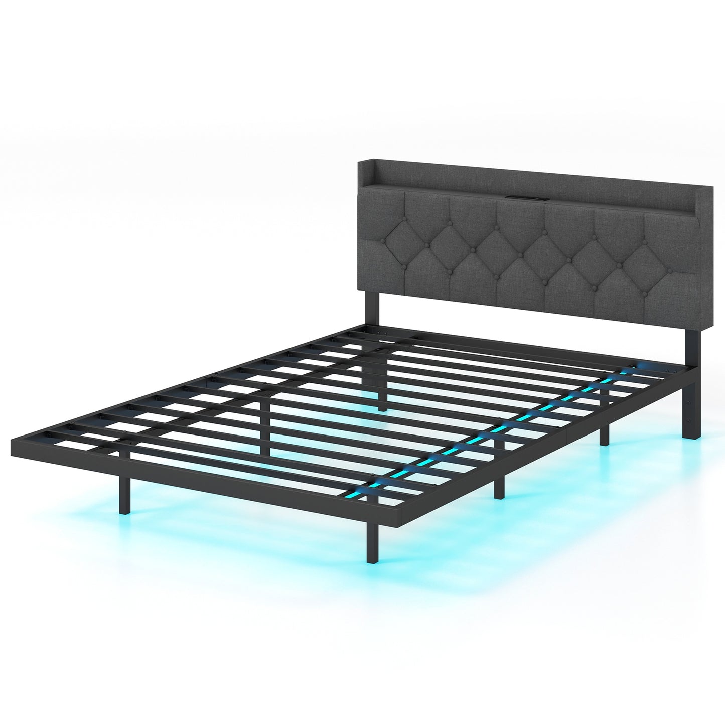 Floating LED Bed Frame with Headboard and Charging Station – Full & Queen Size