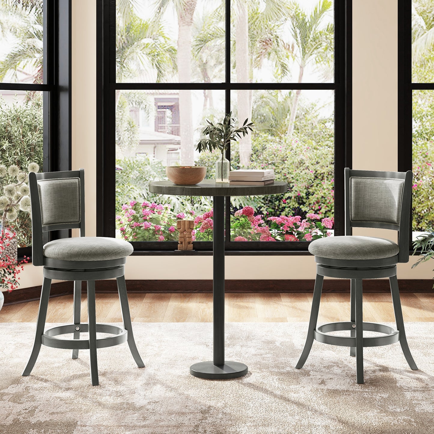 Set of 2 Swivel Bar Stools with Soft Padded Back and Seat 26.5 Inch