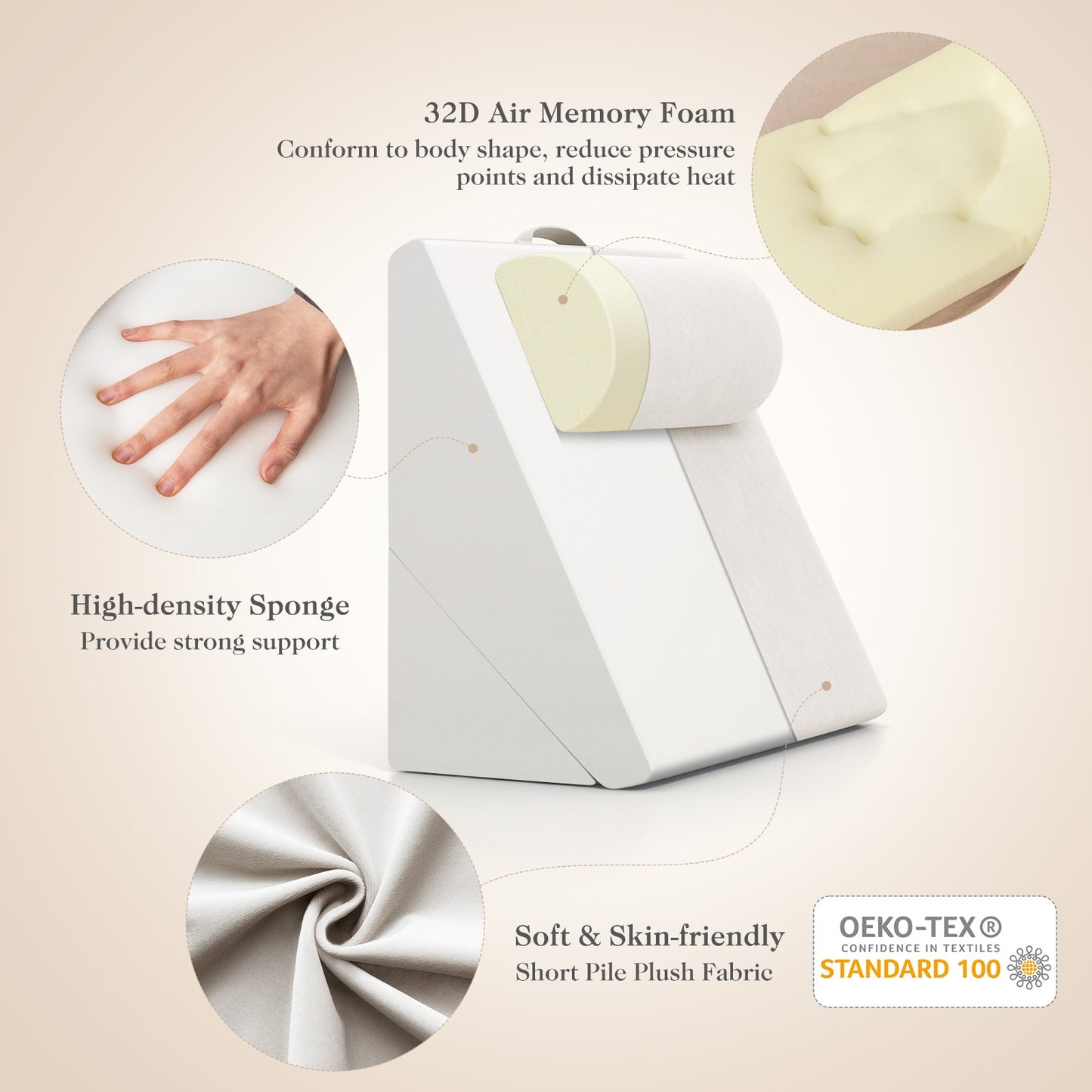 3 Piece Adjustable Bed Wedge Pillow Set with Air Memory Foam for Ultimate Comfort - Off White