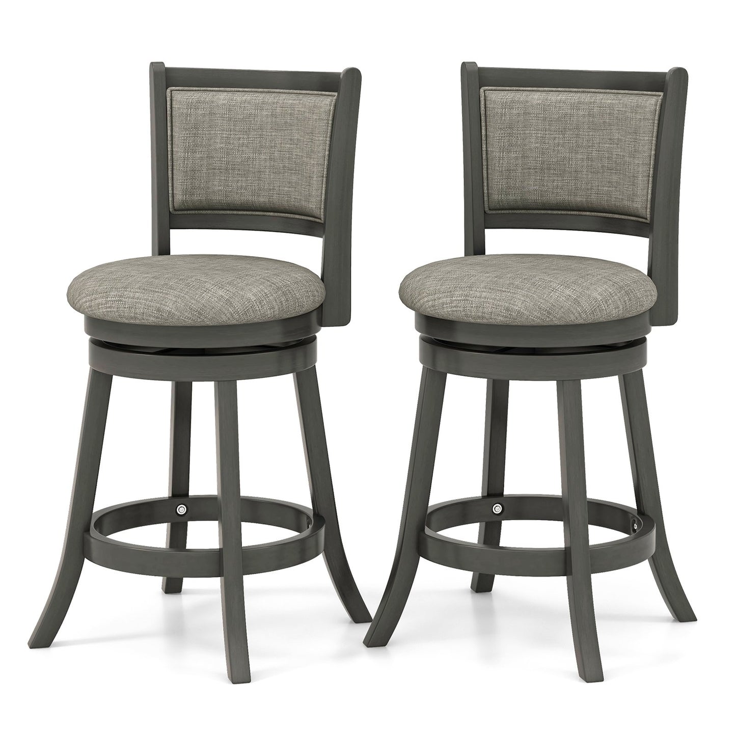 Set of 2 Swivel Bar Stools with Soft Padded Back and Seat 26.5 Inch
