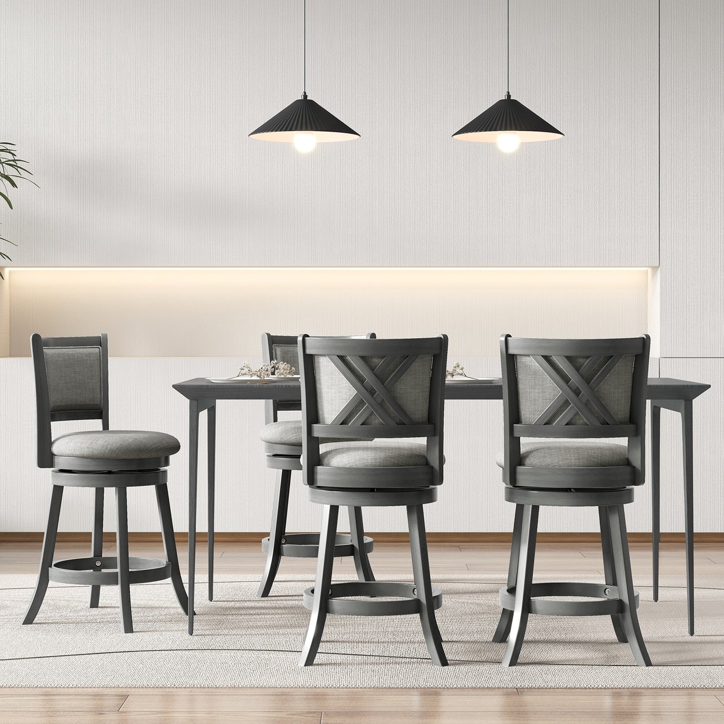 Set of 2 Swivel Bar Stools with Soft Padded Back and Seat 26.5 Inch