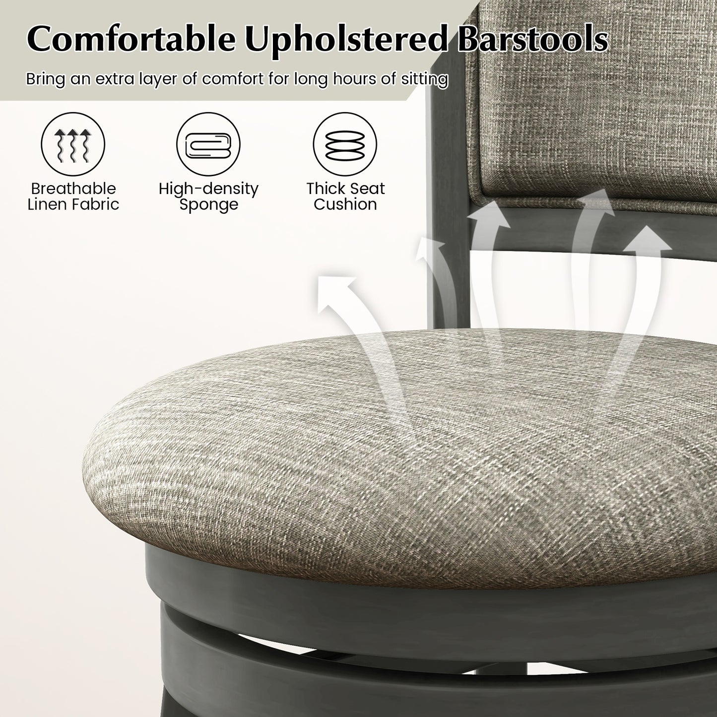 Set of 2 Swivel Bar Stools with Soft Padded Back and Seat 26.5 Inch