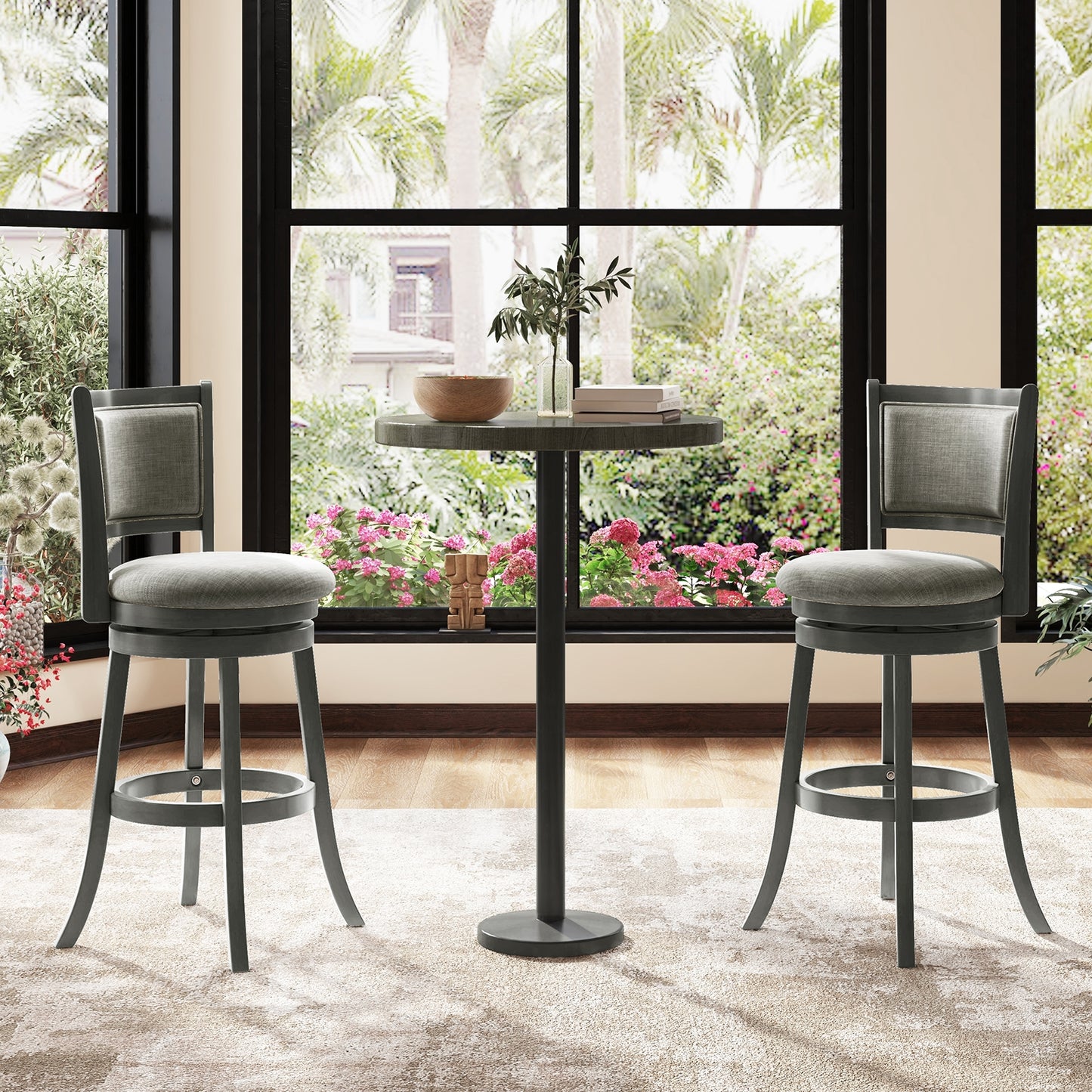 Set of 2 Swivel Bar Stools with Soft Padded Back and Seat 30.5 Inch