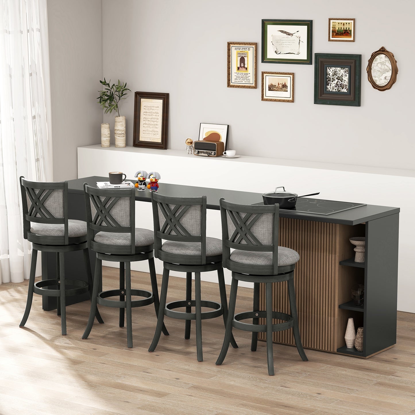 Set of 2 Swivel Bar Stools with Soft Padded Back and Seat 30.5 Inch